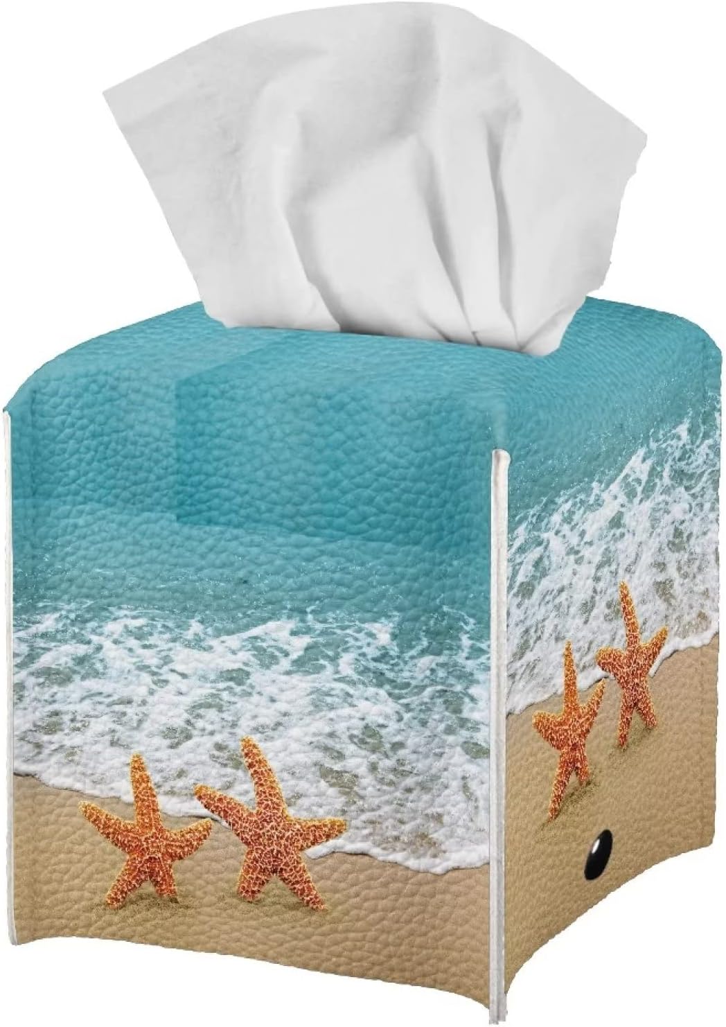 Cubierta cuadrada para caja de pañuelosorganizador que no se cae con estrellas de mar de playa de piel sintética, soporte decorativo para caja de