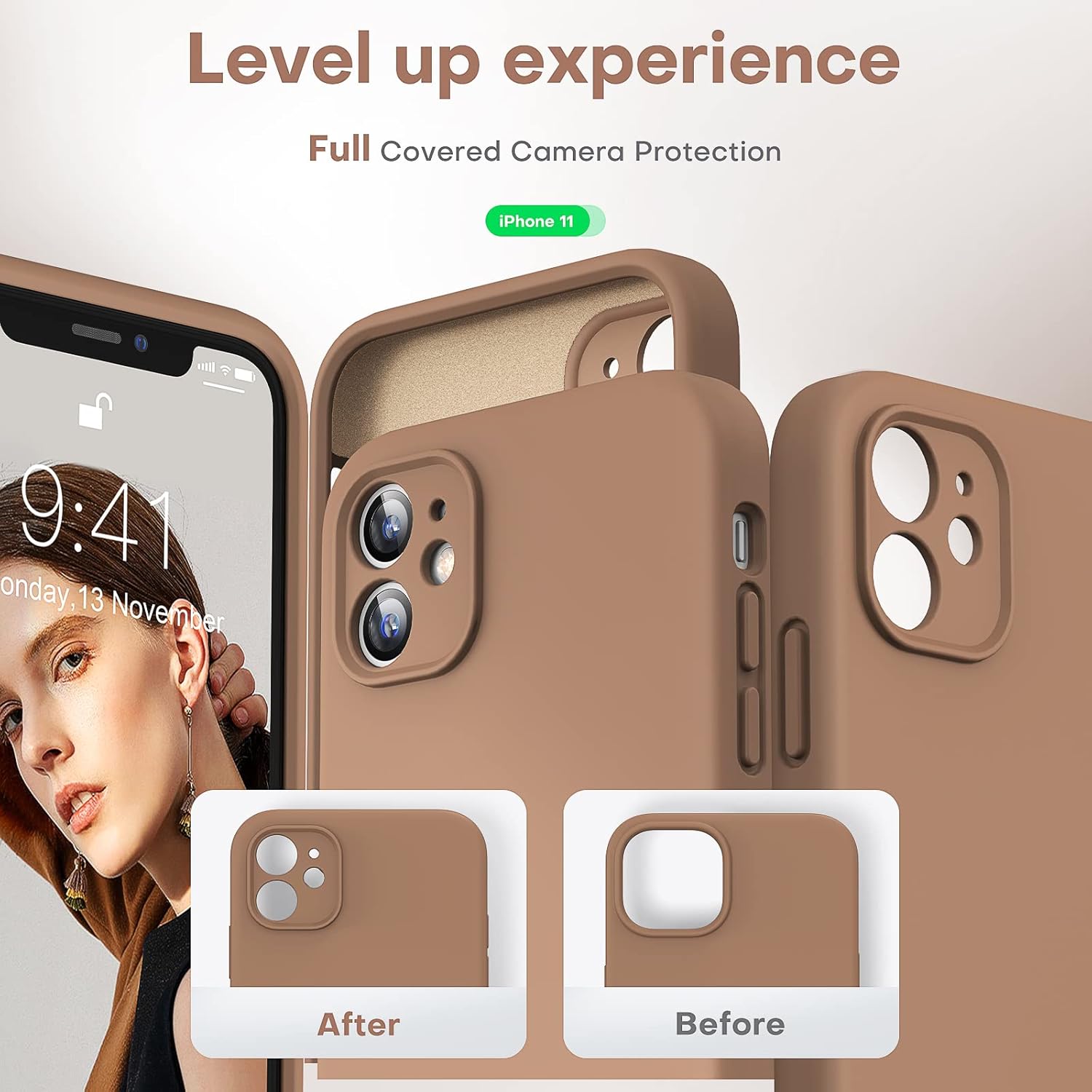 HATOSHI Funda para iPhone 11, protección completa mejorada de lente de cámara, silicona líquida ultra delgada, a prueba de golpes, antideslizante,