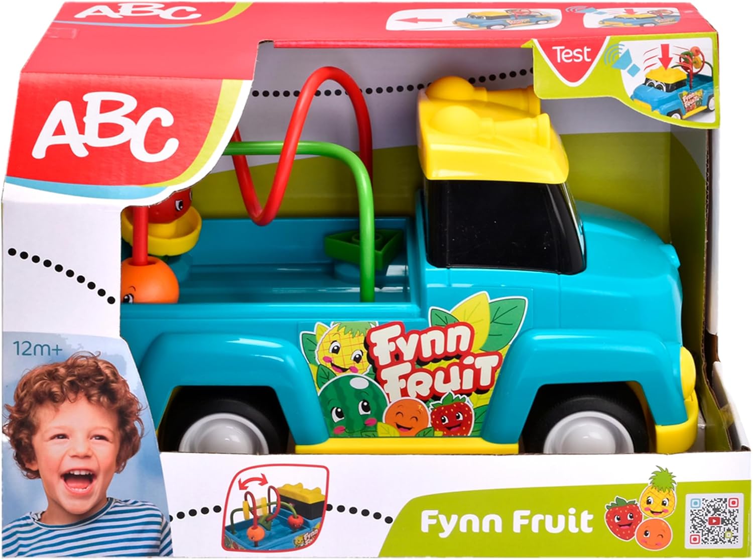 Dickie Toys ABC – Toy Car Fynn Fruit (25 cm) – Pull Toy with Motor Skills Bow, Horn and Cord, Baby Toy from 1 Year (12 Months)