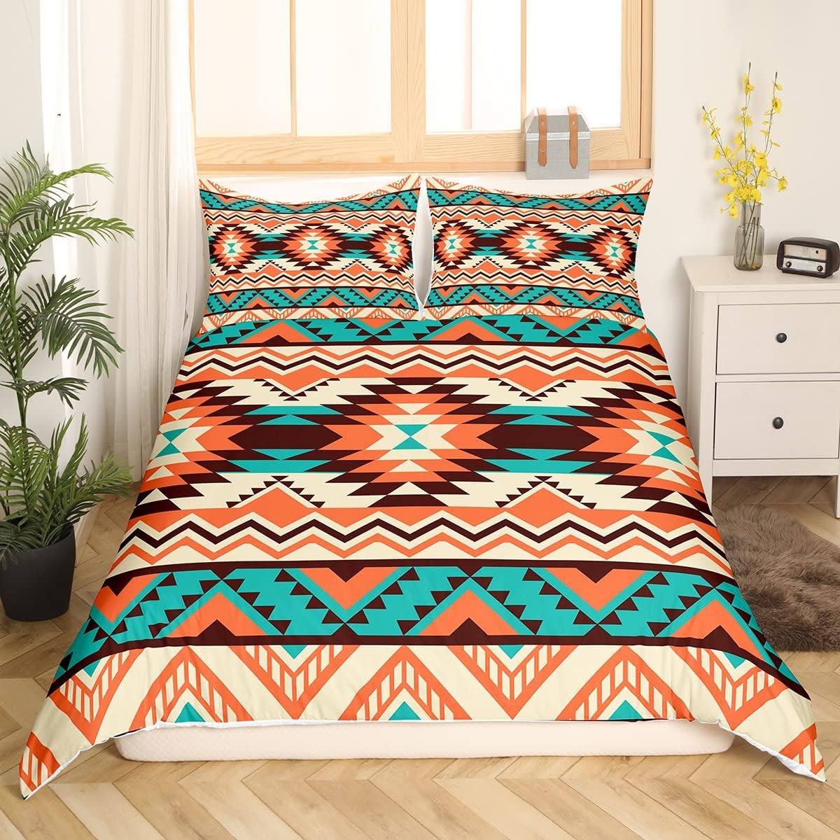 Juego de ropa de cama occidental, funda de edredón azteca bohemia, vaquera, vaquera, nativo del suroeste, funda de edredón para niños y niñas,