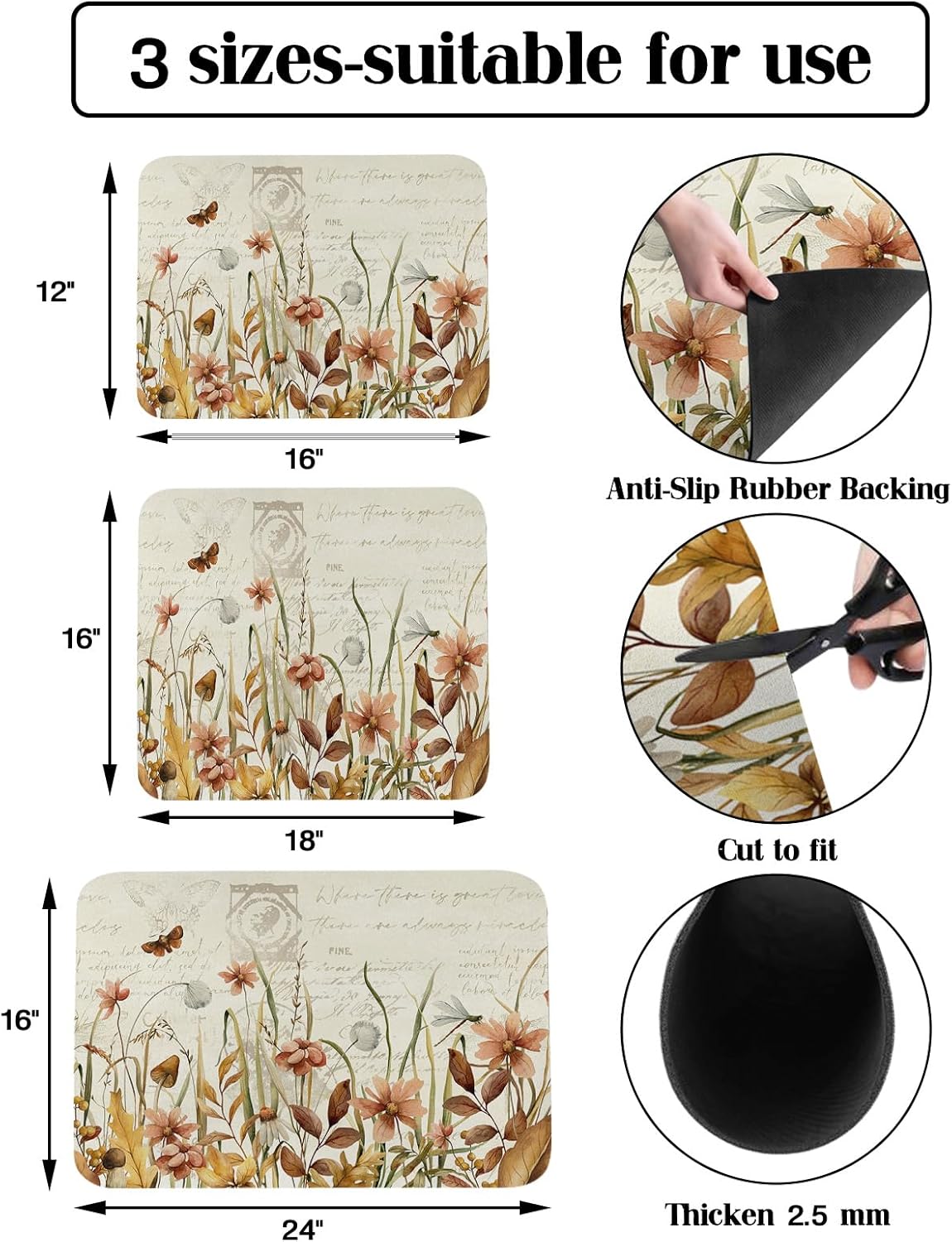 Tapete de secado de platos botánico de otoño para encimera de cocina, súper absorbente, de secado rápido, tapete delgado para fregadero de