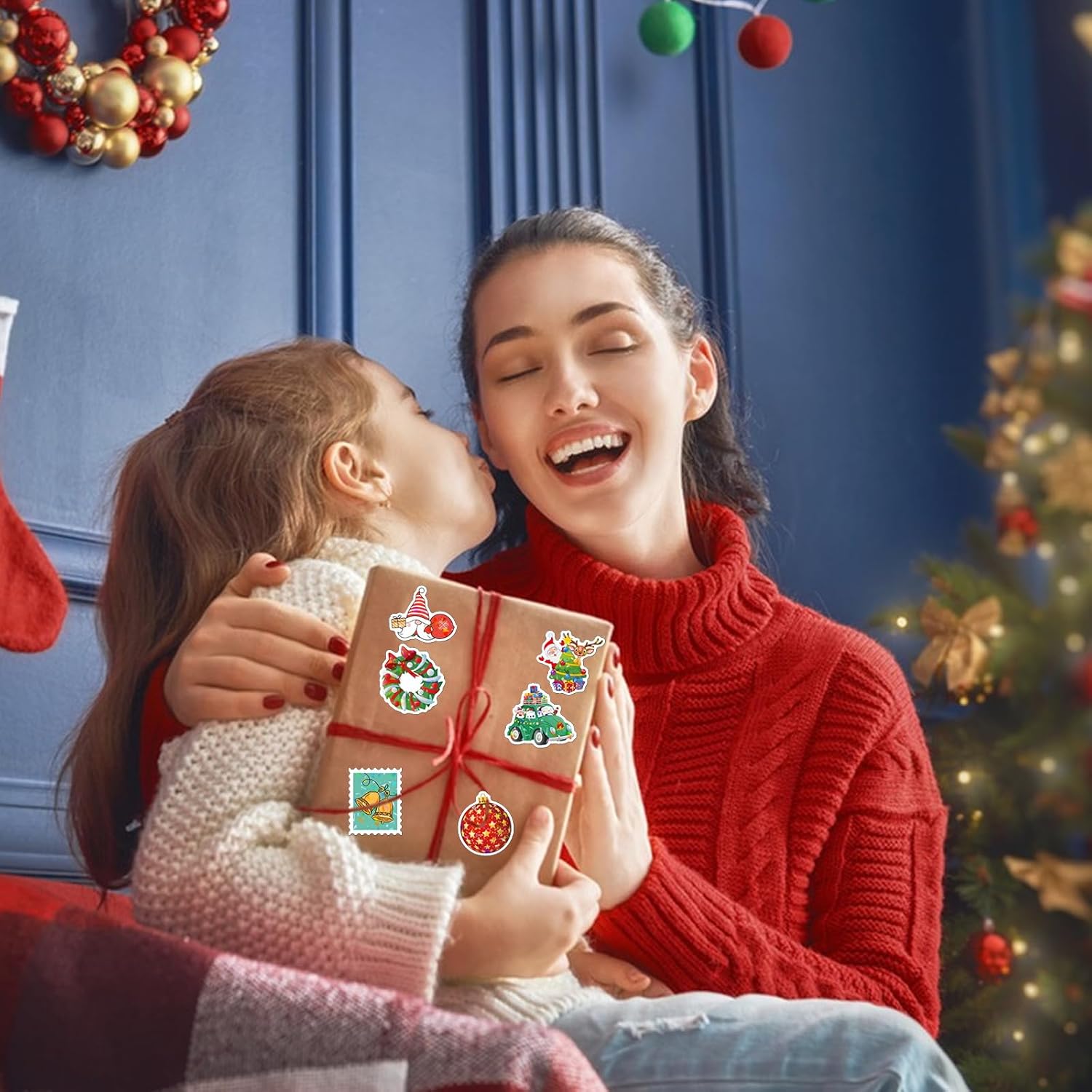 50 calcomanías de Navidad, calcomanías holográficas con temática navideña, calcomanías navideñas para niños y adultos, calcomanías de vinilo