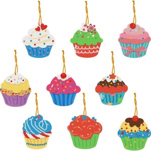 LXTONG Colgante colgante de pintura de diamantes para cupcakes, 9 piezas de cristal con forma especial de diamante por números, adornos colgantes LXTONG Colgante colgante de pintura de diamantes para cupcakes, 9 piezas de cristal con forma especial de diamante por números, adornos colgantes