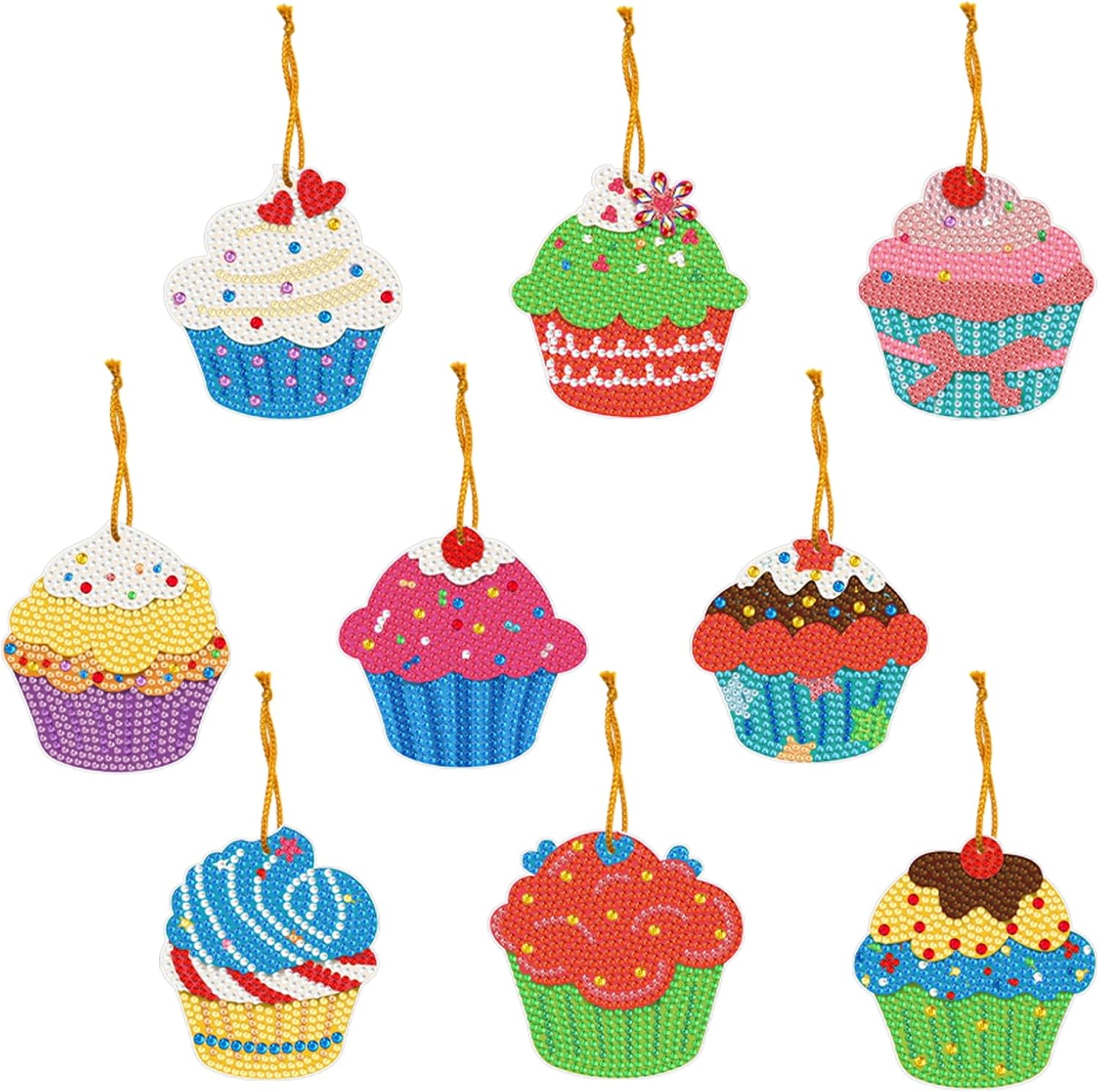 LXTONG Colgante colgante de pintura de diamantes para cupcakes, 9 piezas de cristal con forma especial de diamante por números, adornos colgantes