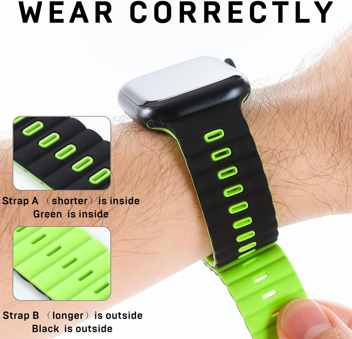Correa magnética compatible con Apple Watch Band Series 8, 7, 6, 5, 4, 3, 2, 1, SE de 1.496 pulgadas, 1.575 pulgadas, 1.614 pulgadas, 1.654