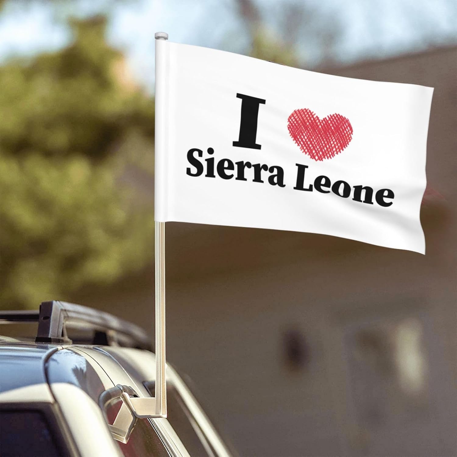 Double Sided Printing I Love Sierra Leone Car Flag 12×18 Inches Car Window Clip Flags Car Decoration Banner
