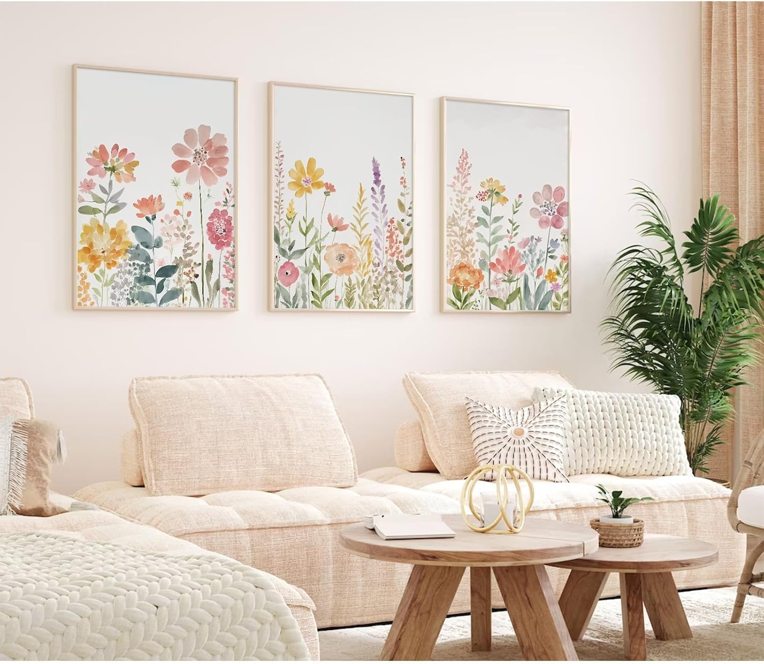 Arte de pared de flores silvestres en acuarela, lienzo floral botánico, arte de pared vintage, póster de pintura floral para sala de estar,