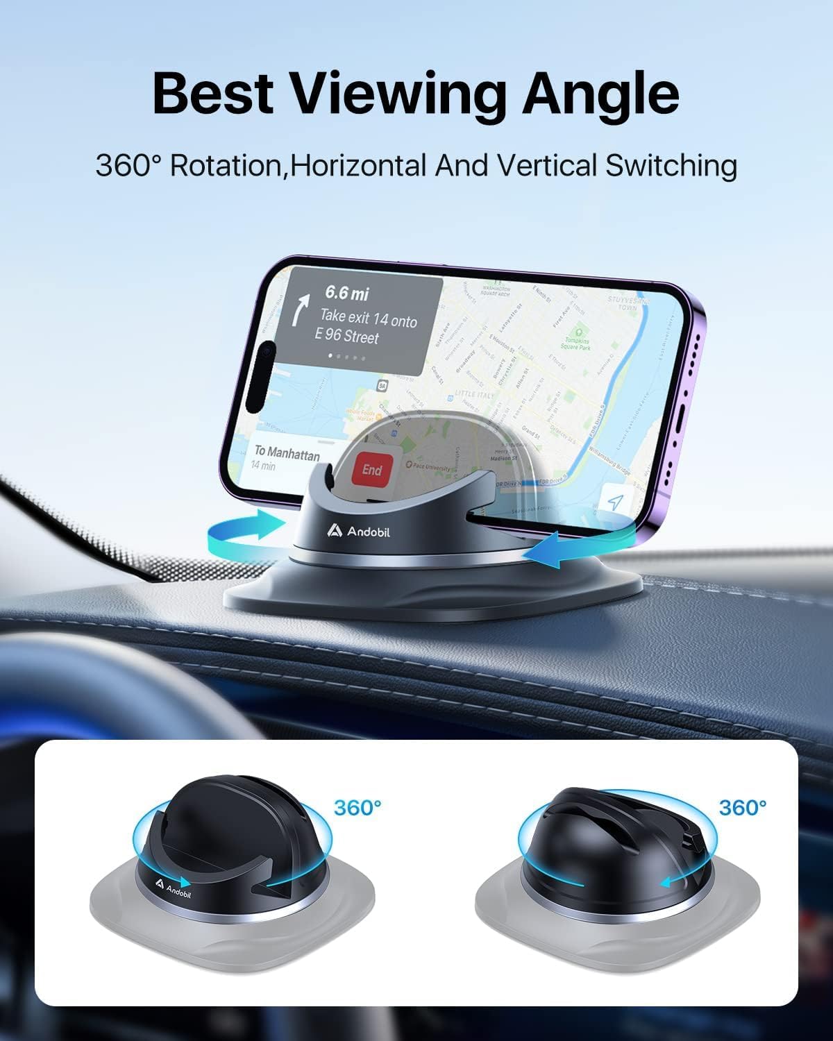 andobil Soporte de teléfono celular para tablero de instrumentos de automóvil, soporte de teléfono de silicona reutilizable estable y