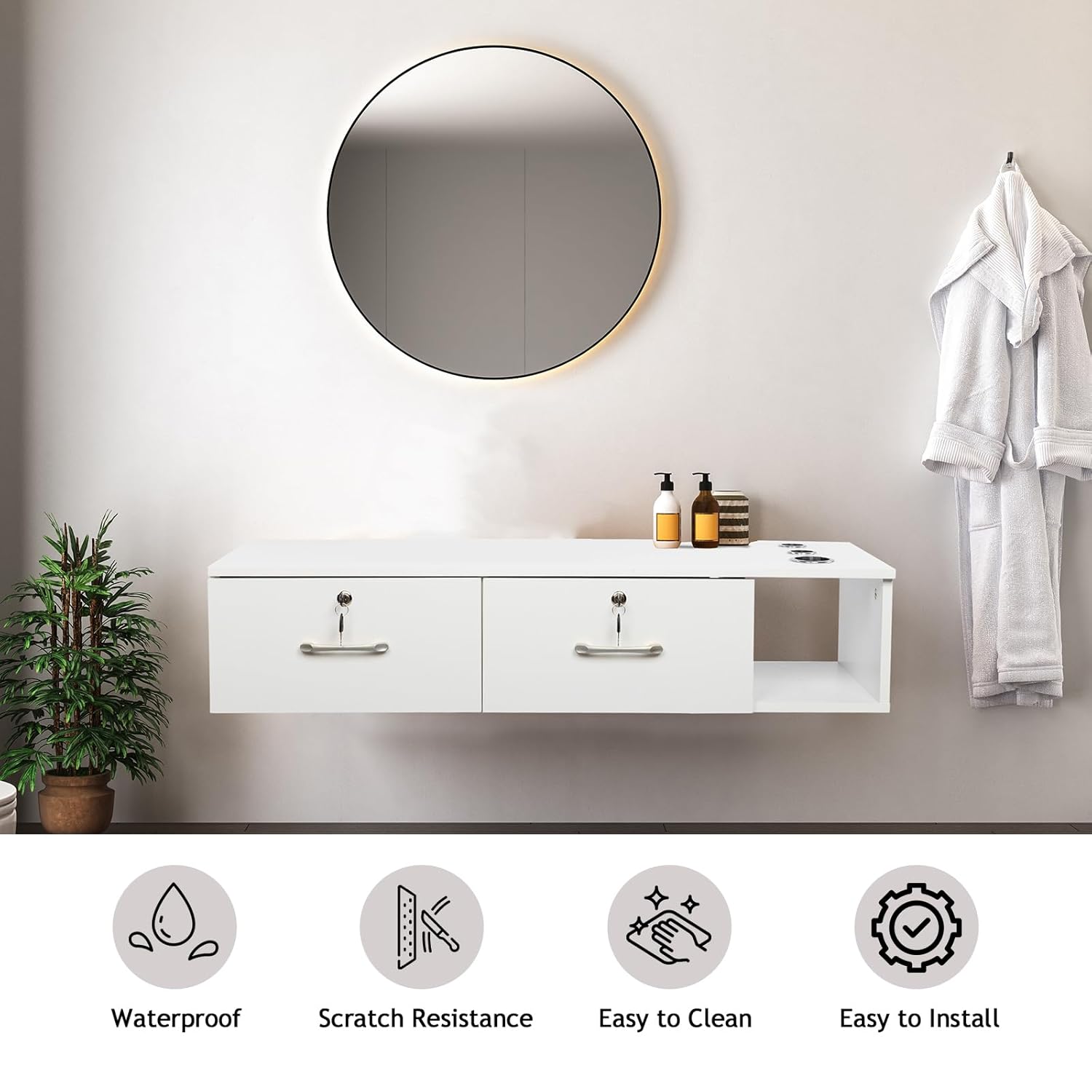 TOVRON Estación de peluquería de montaje en pared, organizador de almacenamiento de maquillaje blanco, para peluquería, belleza, spa, conjunto de