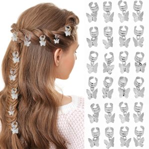 20 piezas de pulseras de mariposa plateadas para el cabello, cuentas de rasta, colgantes de metal ajustables, clips de trenzas, accesorios para el 20 piezas de pulseras de mariposa plateadas para el cabello, cuentas de rasta, colgantes de metal ajustables, clips de trenzas, accesorios para el
