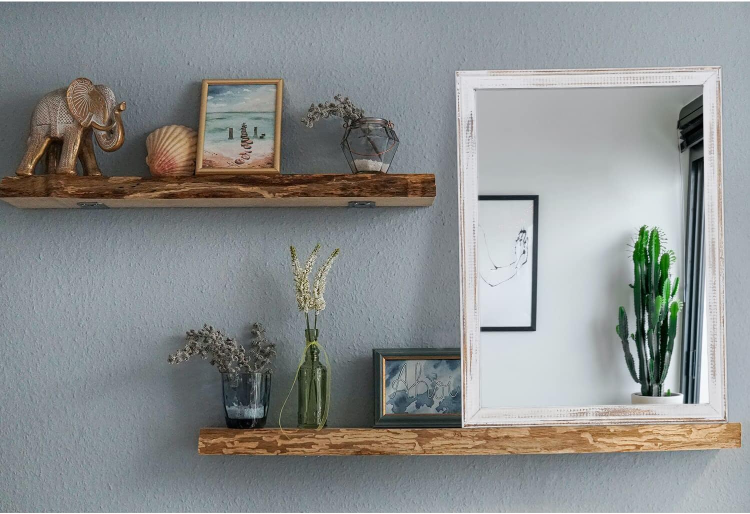 AAZZKANG Espejo de pared grande con marco de madera rústica, rectangular, decorativo, granja, dormitorio, baño, tocador, decoración de pared, 20 x
