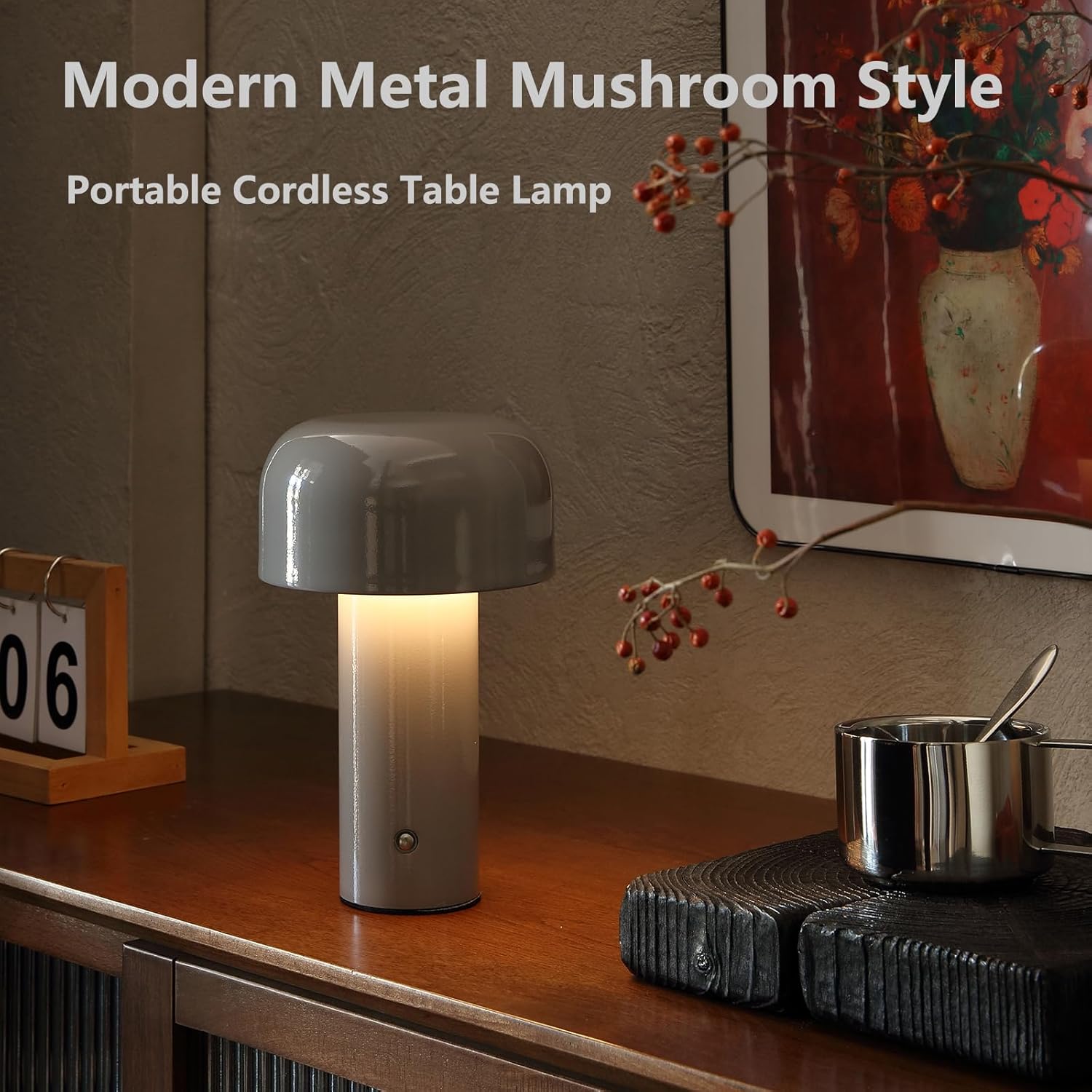 Lámpara de mesa inalámbrica con forma de hongo, lámpara de mesa portátil, lámpara táctil moderna recargable regulable, lámpara de noche pequeña,