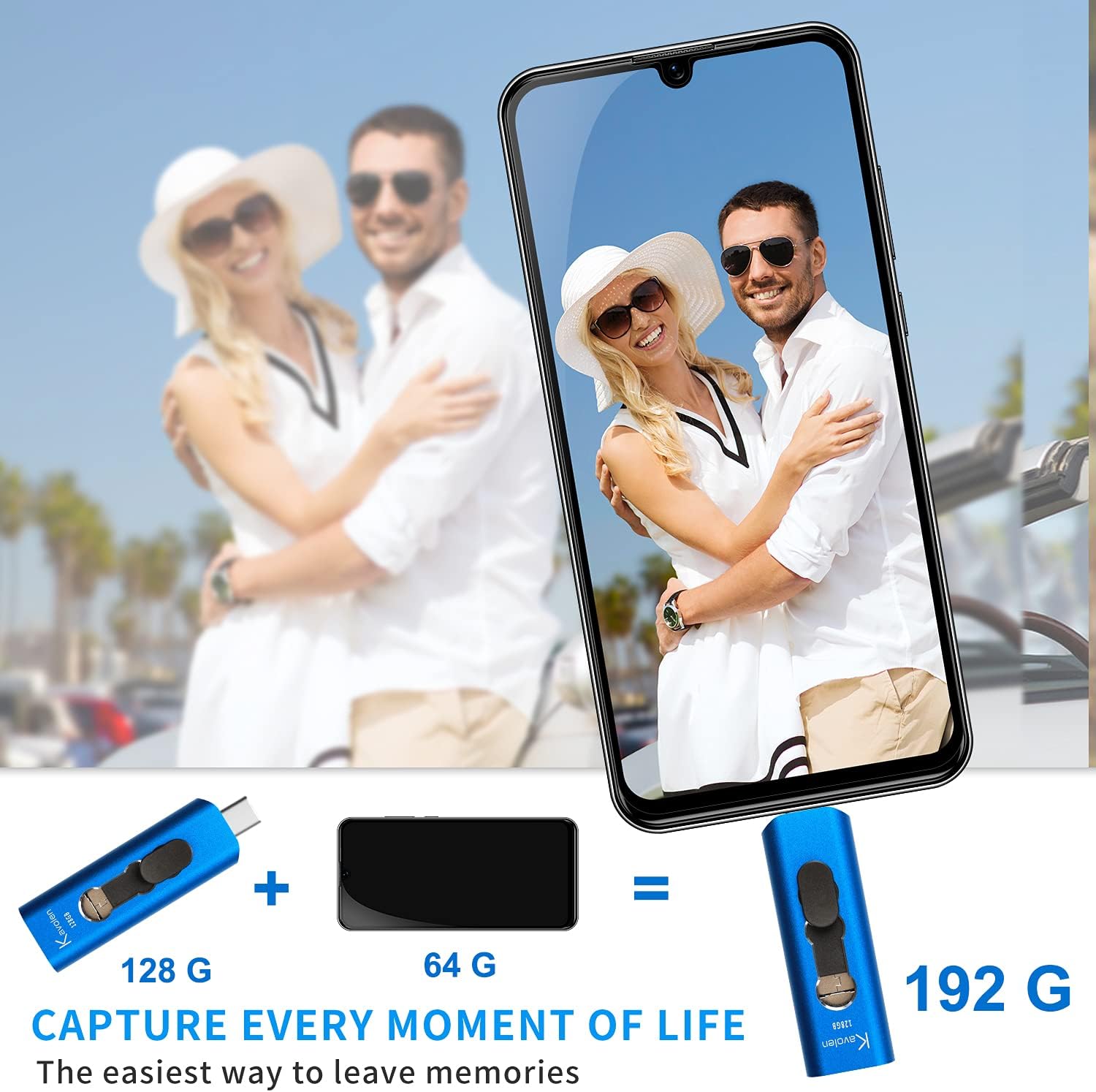 Kavolen 256GB 3in1 High Speed Photo Backup Flash Drive Memory Stick for PCLaptop Android Phones.Photo Memory Stick for Samsung ,LG,Google Pixel,Hua