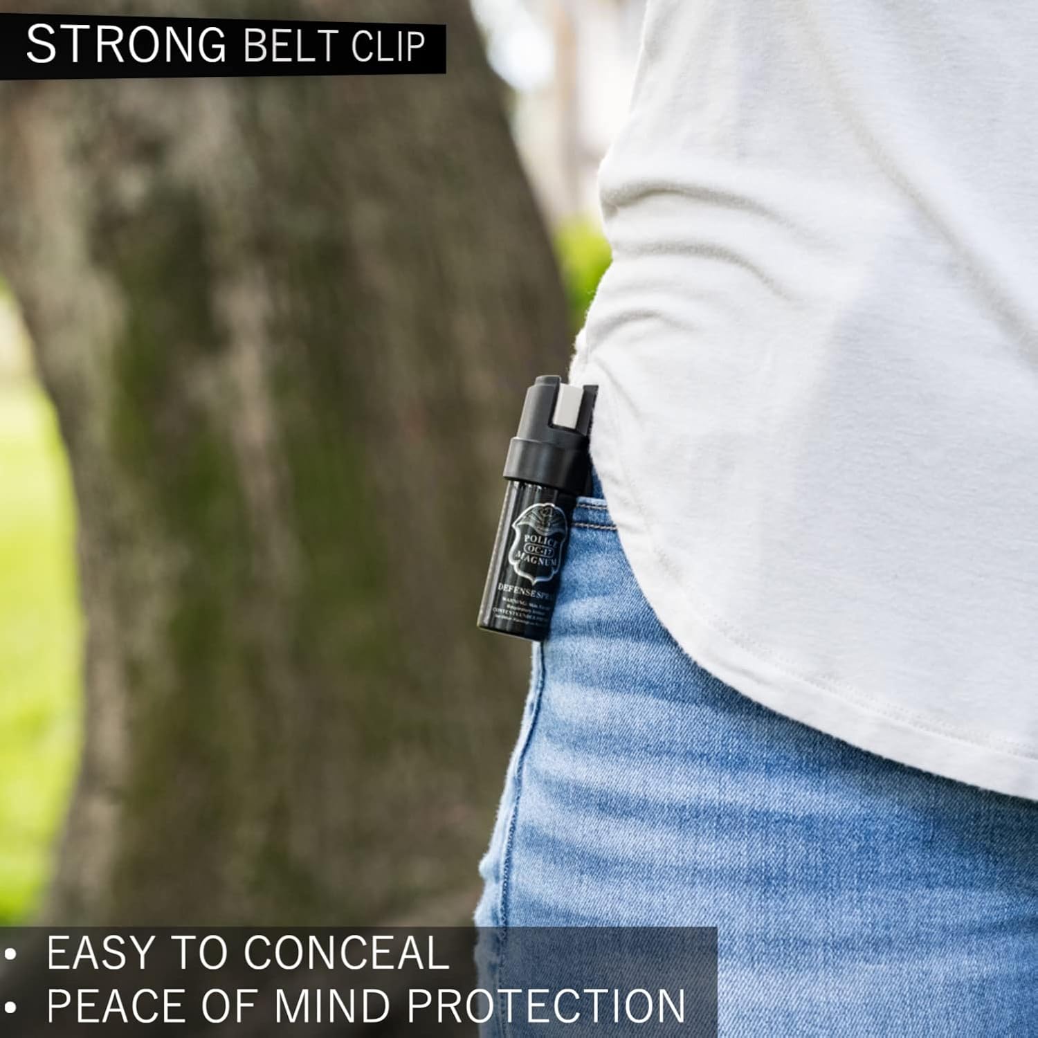 Police Magnum Mini Pepper Spray Self Defense Safety Tool- Hands Free Belt Clip Holder- Small Discreet Canister Case- Made in The USA- 2 Pack 12oz