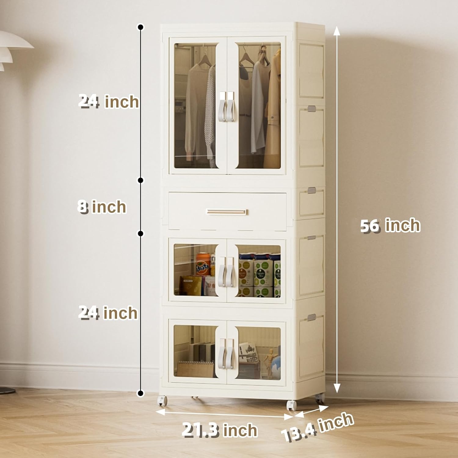 Armario de almacenamiento de baño para colgar ropa pequeña, contenedores de almacenamiento plegables apilables con tapa, 1 área para colgar, 1