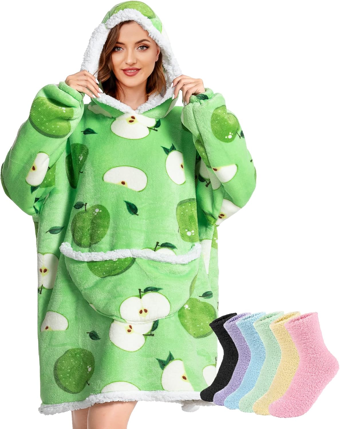 RainFlowwer Manta con capucha de gran tamaño para mujeres y hombres, cálida sherpa FLeece gigante con capucha con bolsillo