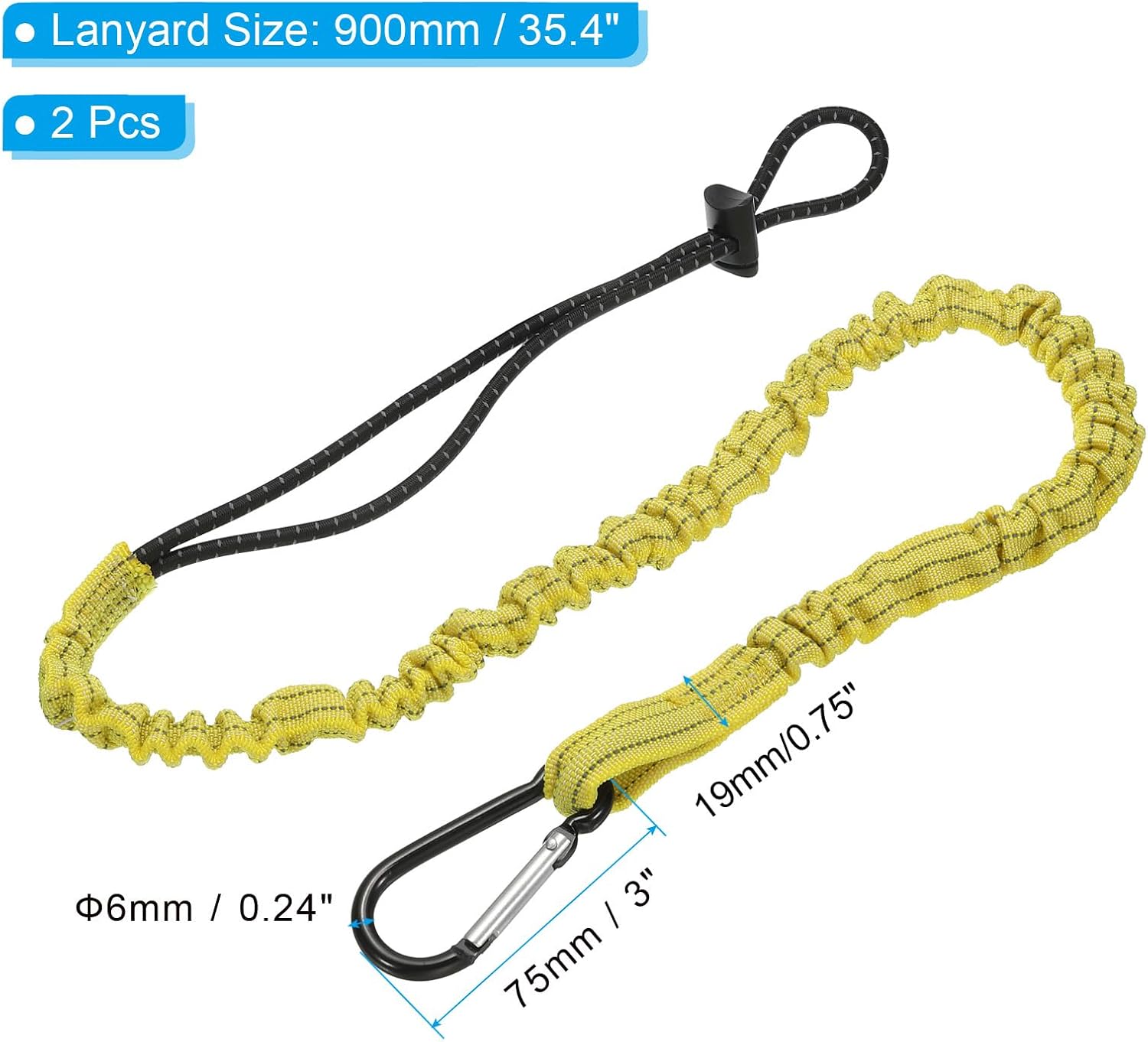 PATIKIL Cordón para herramientas con gancho a presión, paquete de 2 correas de seguridad de 35 pulgadas para protección contra caídas, amarillo
