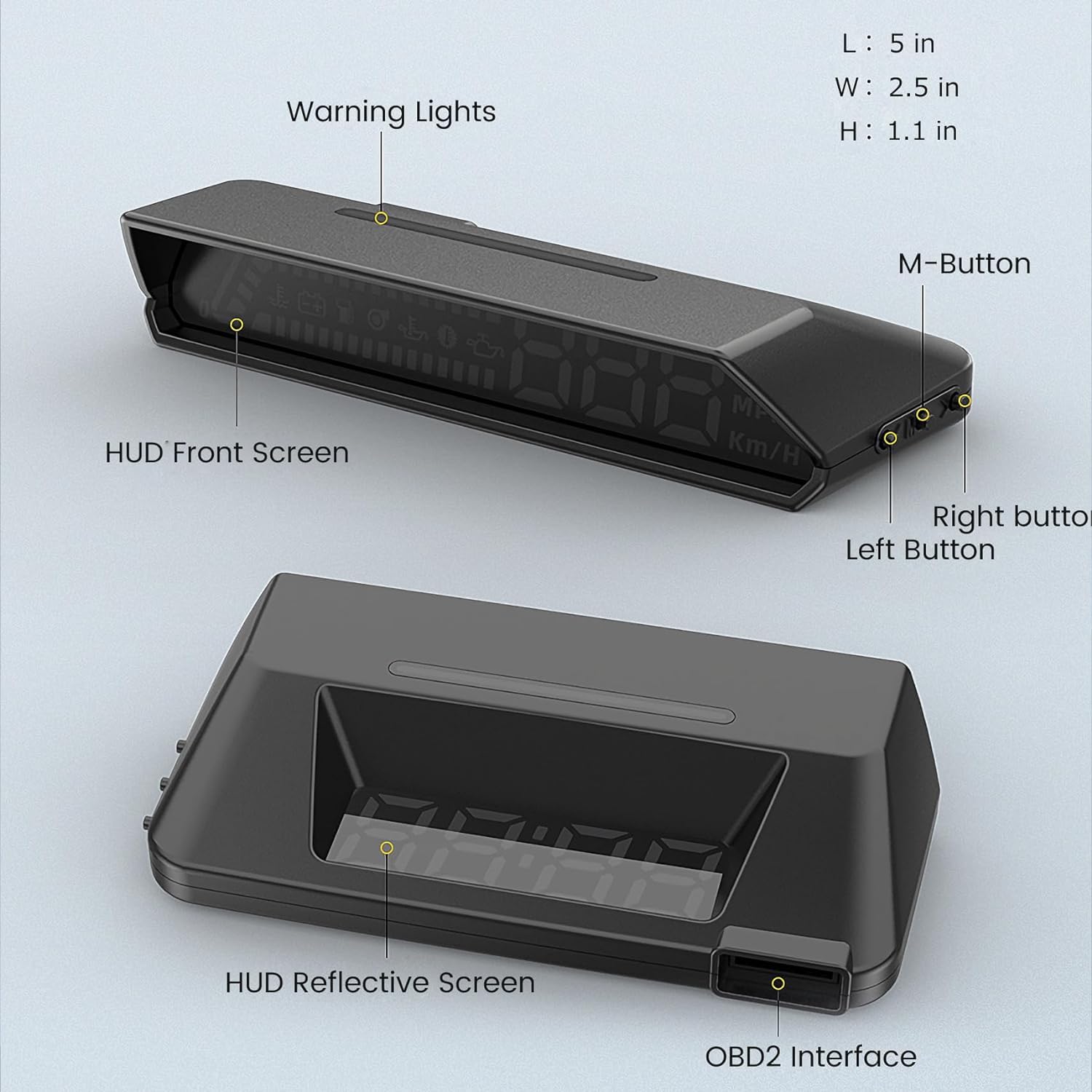 AkaBane Pantalla de calibre OBD2, pantalla frontal para automóvil, medidor de RPM, velocímetro, medidor de temperatura del agua, medidor inteligente