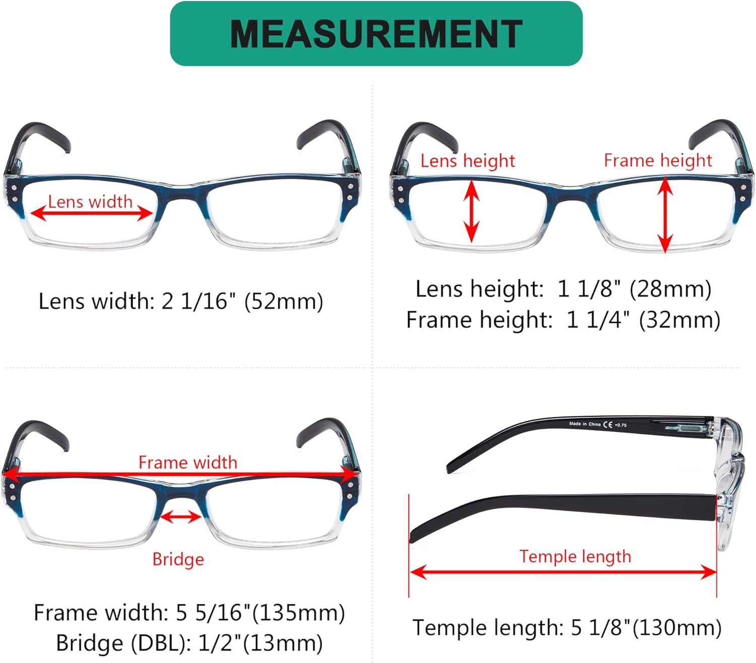 Eyekepper Paquete de 4 lentes de lectura clásicos para mujeres y hombres, lectores de dos tonos, marco azul-transparente, +1.00