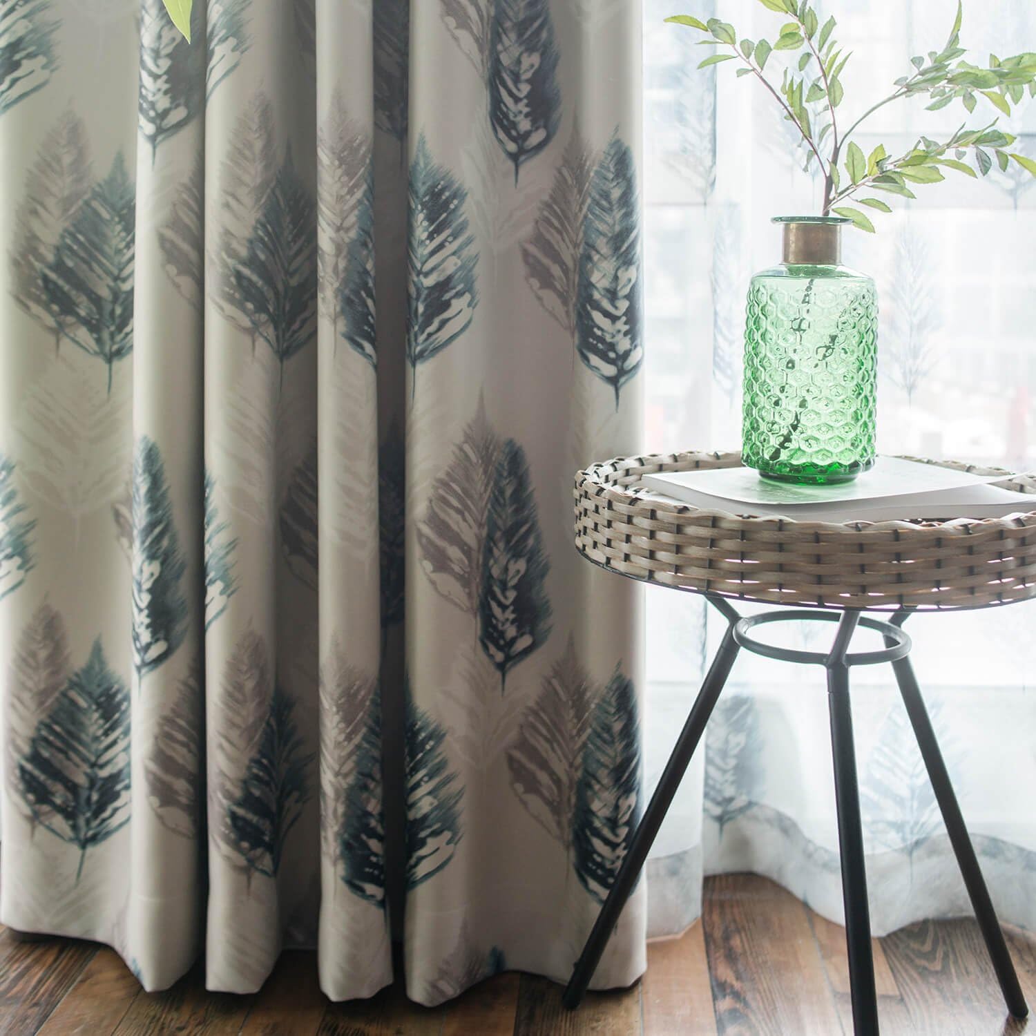VOGOL Simple Leaves Impreso 80% Blackout Poliéster Algodón Tratamientos de Ventana, Cortinas de Estilo Moderno para Oscurecimiento de la Habitación,