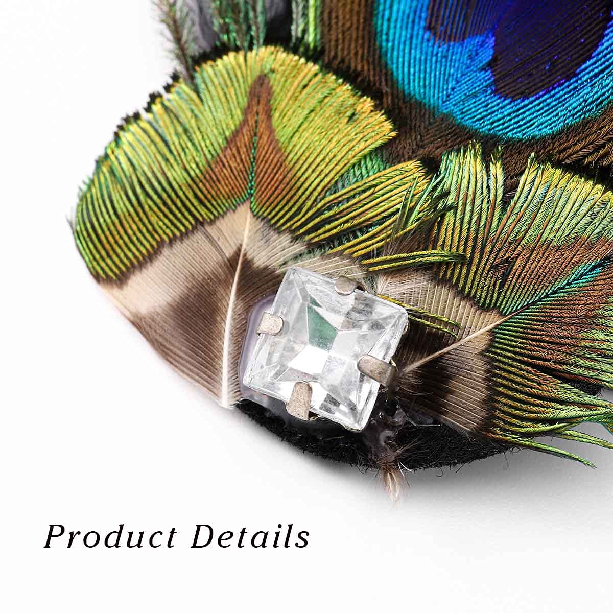 Dreamyn – Pinzas para el pelo con plumas de pavo real, estilo bohemio, para los años 20, para banquete, pasadores de pelo para mujeres y niñas