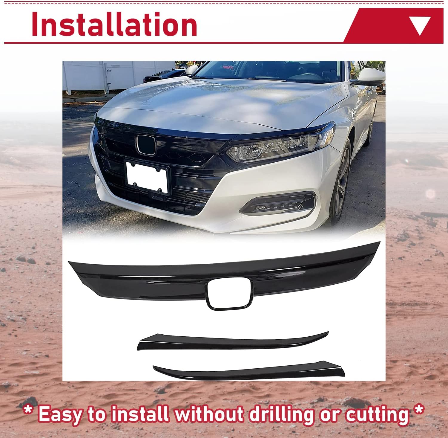 HECASA Cubierta de rejilla delantera compatible con Honda 10th Accord Sedan 4DR 2018 2019 2020 con moldura de párpado, parachoques de labios, negro