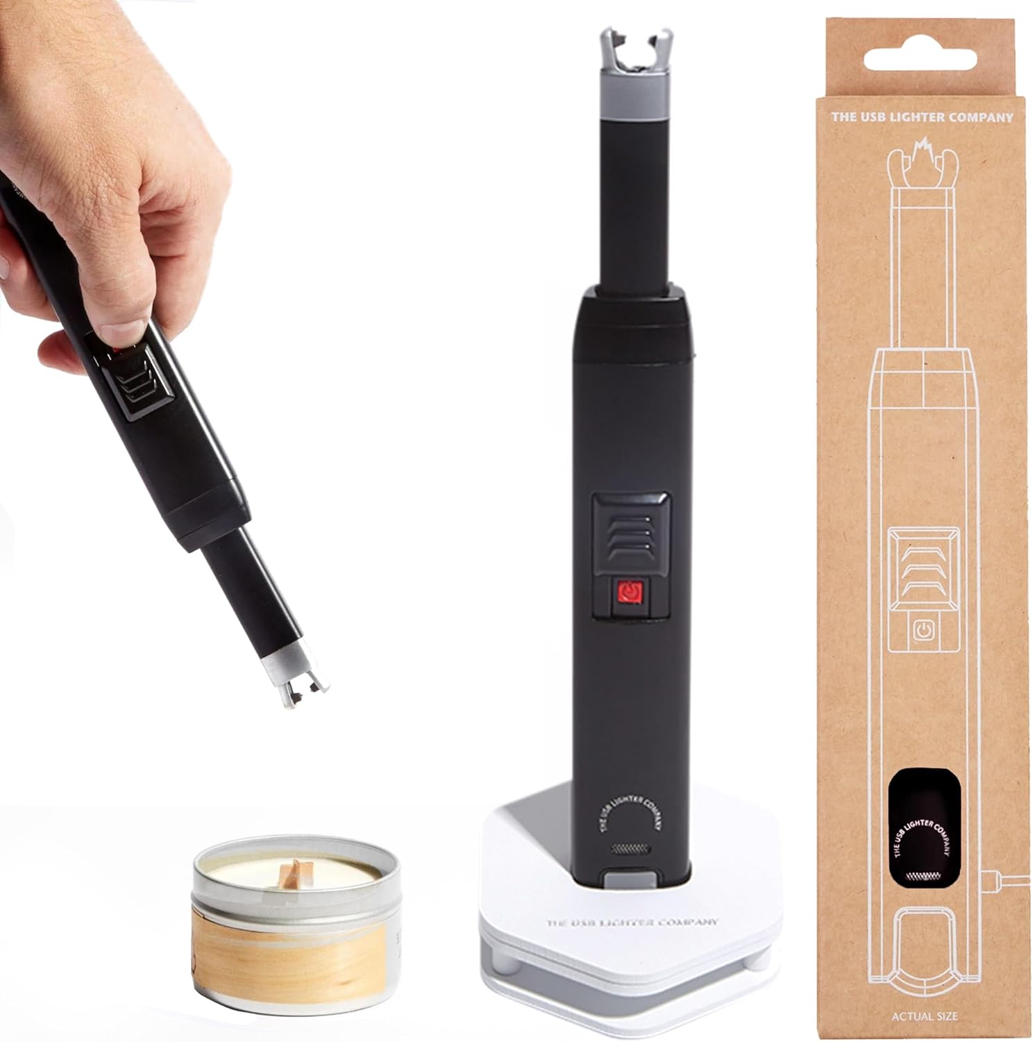 The USB Lighter Company Encendedor eléctrico de velas, recargable, sin llama y resistente al viento, para velas, parrilla, chimenea y estufa,
