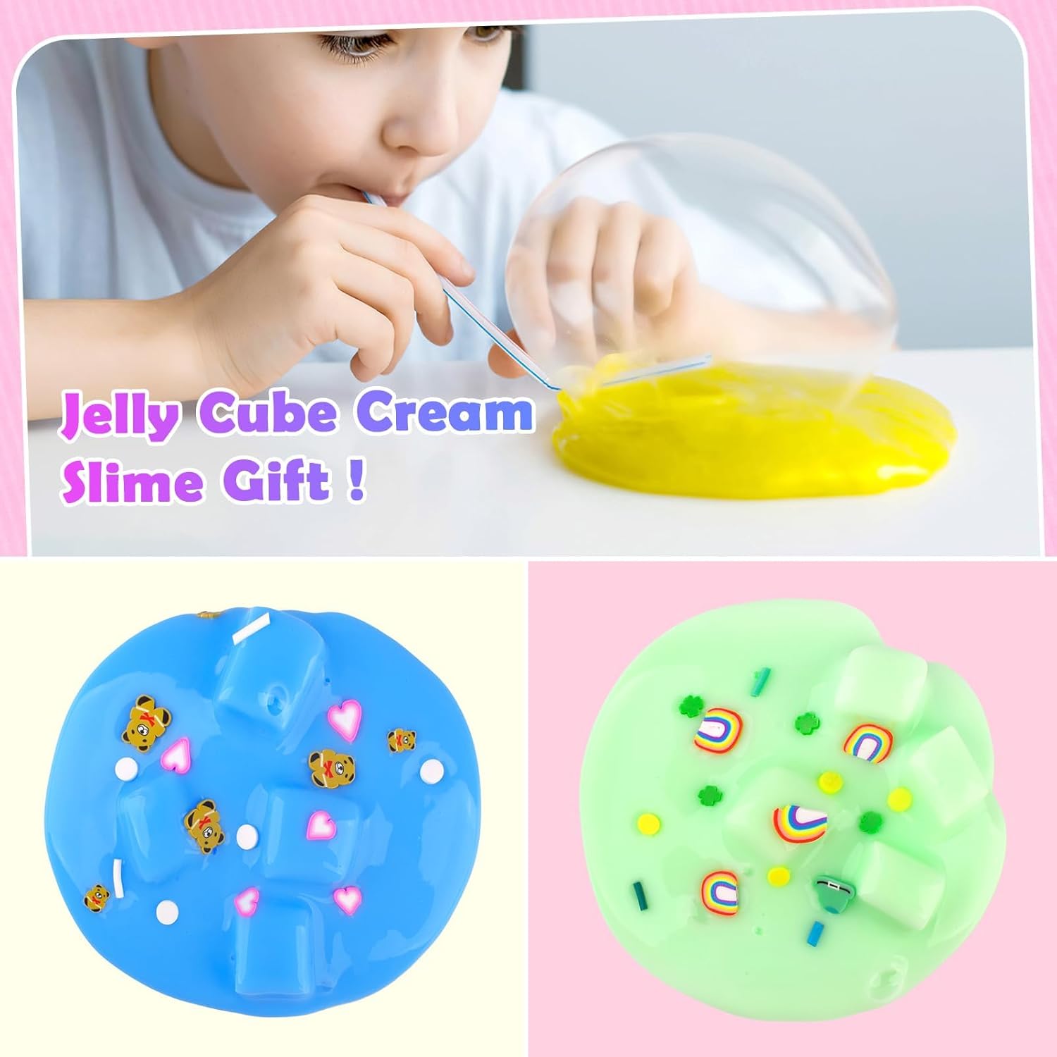Paquete de 4 cubos de gelatina de mantequilla, medio transparente, perfumada crema, masilla de masilla para niñas y niños, regalos de fiesta, suave