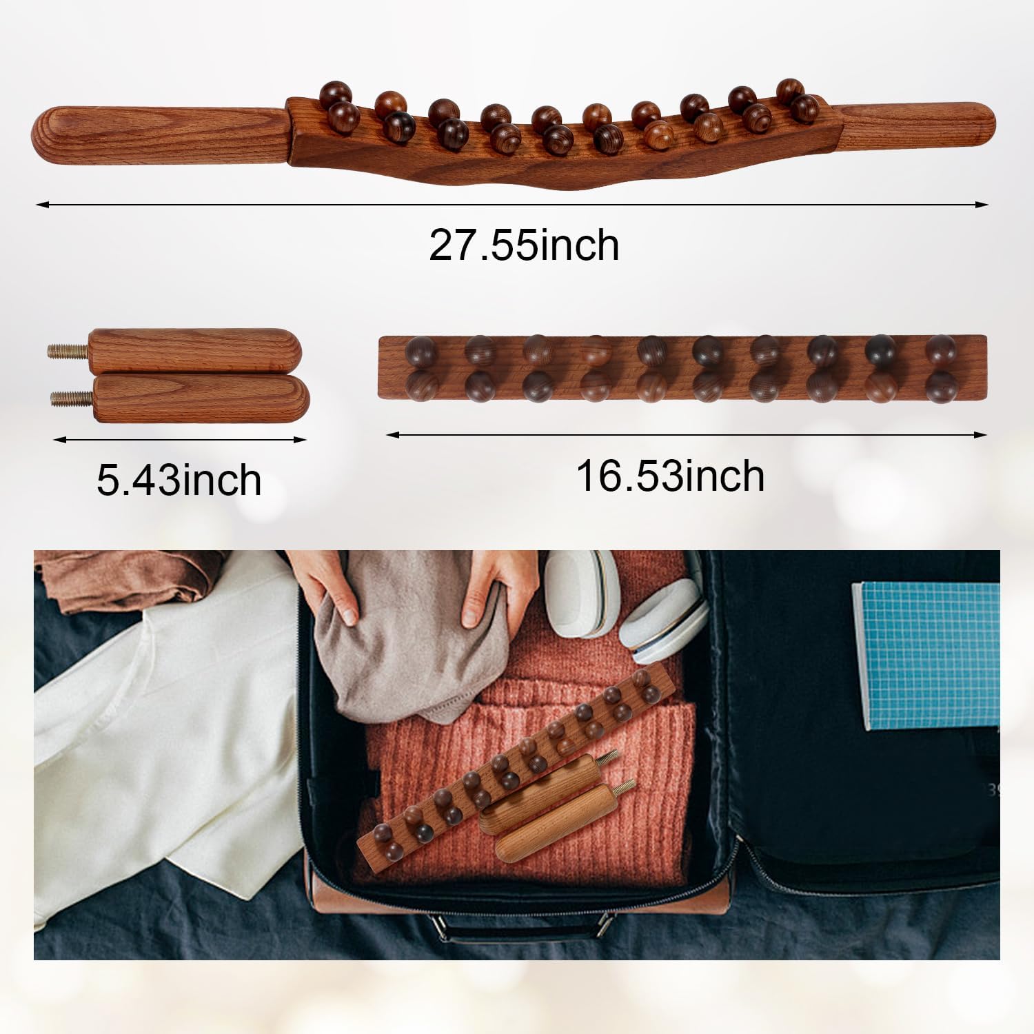 Wood Therapy Guasha Wood Stick Herramientas de masaje, drenaje linfático, masajeador de celulitis estomacal, herramienta de liberación miofascial,