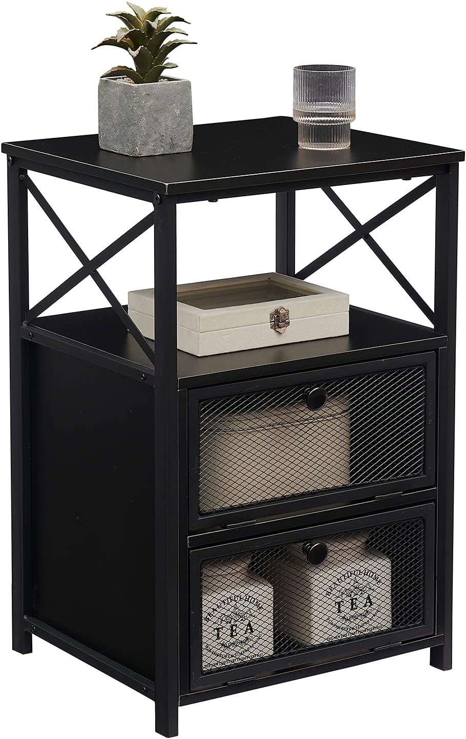 VECELO Mesita de noche, mesa auxiliar con espacio de almacenamiento y puerta, mesitas de noche modernas para sala de estar, dormitorio, mármol
