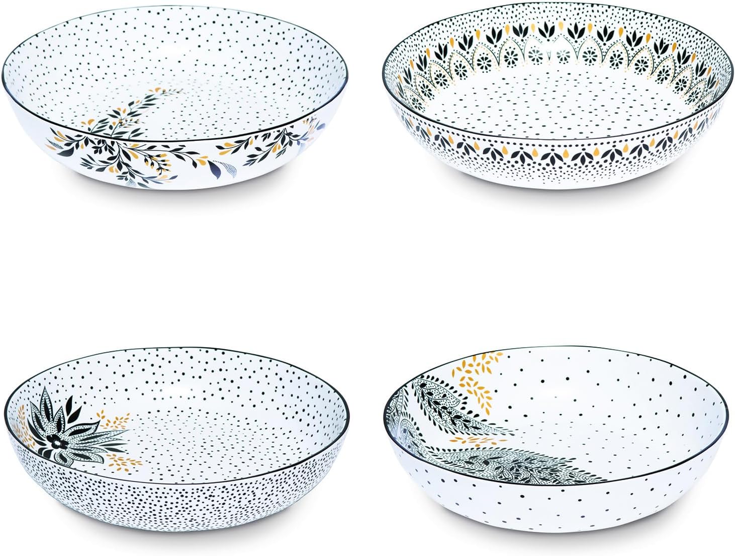 Portmeirion Inicio & Regalos Sara Miller London Artisanne Noir – Cuenco bajo para pasta con detalles dorados, 8.6 in