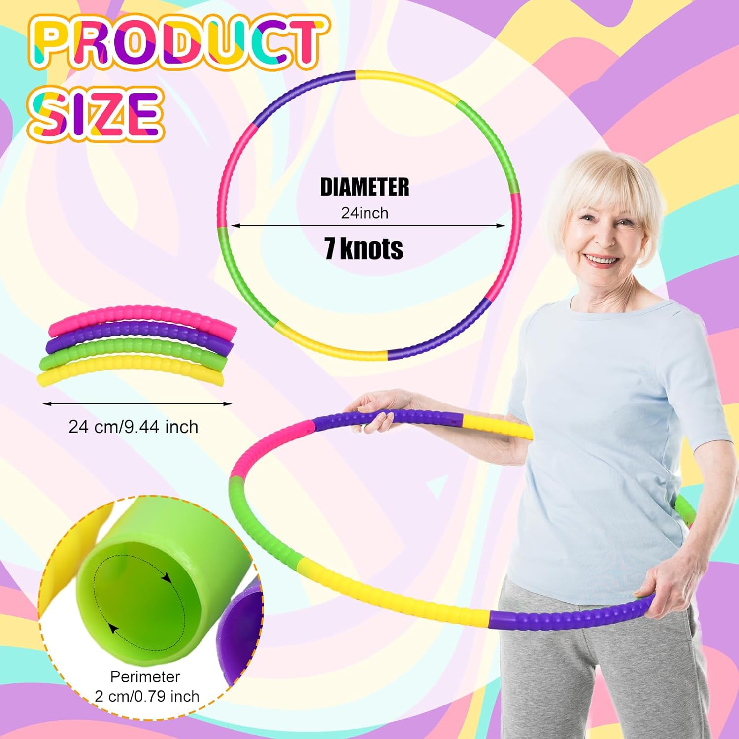 Sratte 12 aros de juguete para niños, aro de juguete desmontable ajustable de color, círculos de plástico para niños, adolescentes, gimnasia, equipo