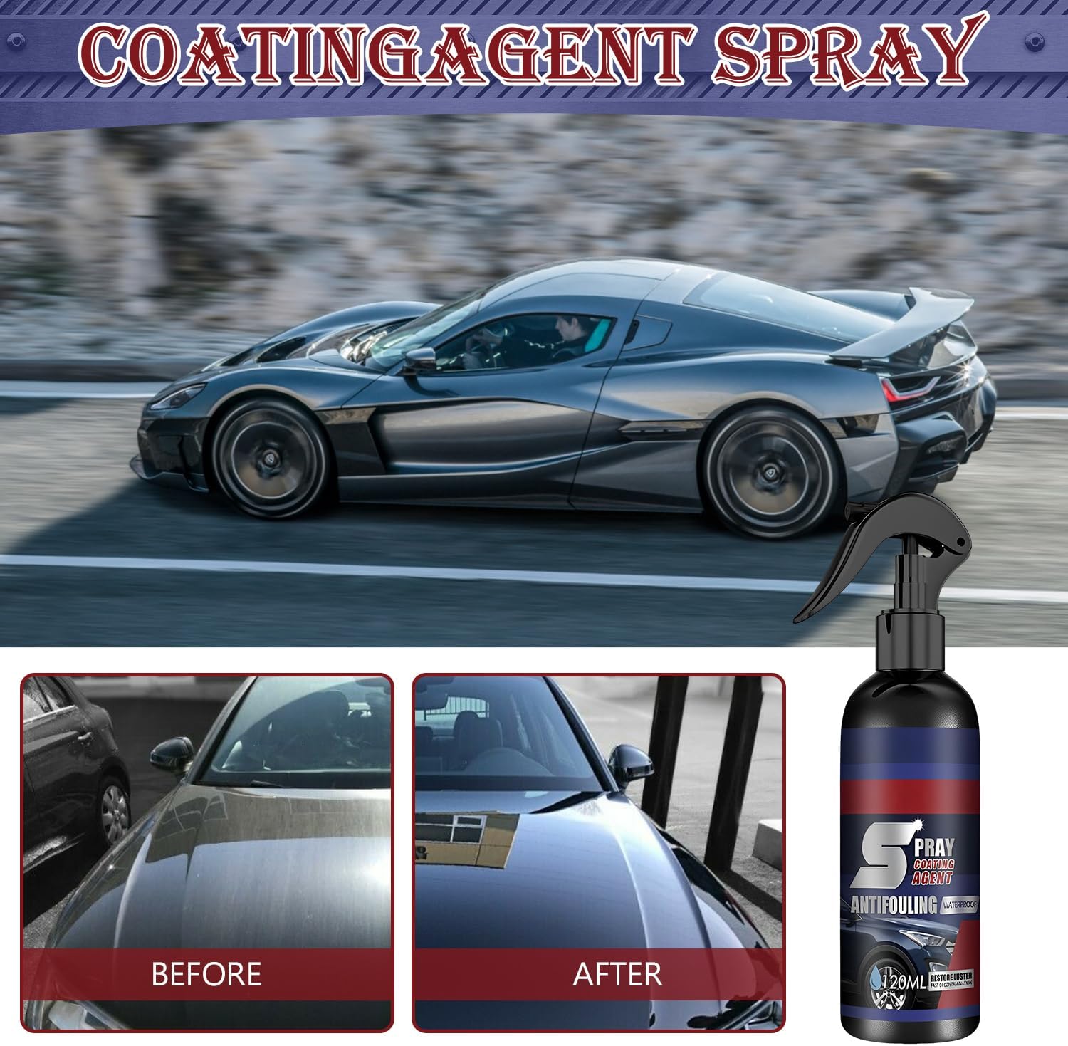 3 en 1 Spray de recubrimiento rápido de coche de alta protección, agente de renovación de revestimiento multifuncional, aerosol de agente de