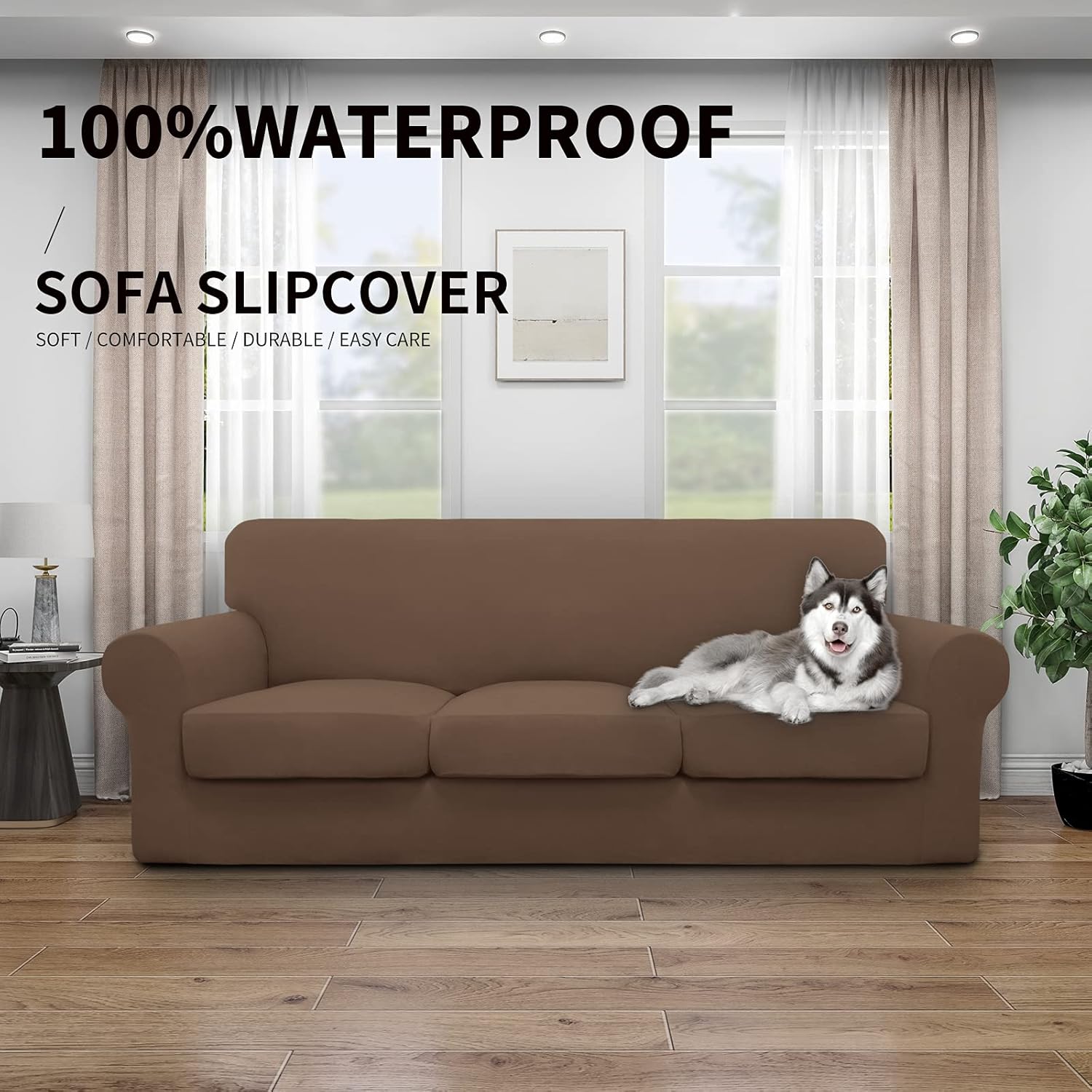 Easy-Going Funda de sofá suave 100% impermeable doble elástica para perros, funda de sofá para sofá de 3 cojines separados, protector de muebles a