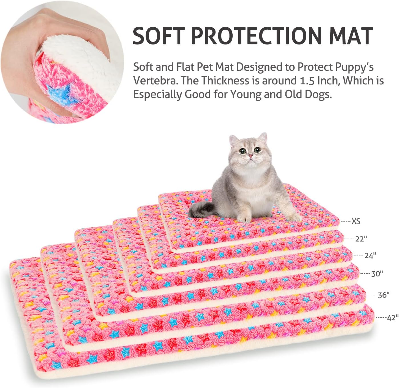 Mora Pets Almohadilla para jaula para perros, cama ultrasuave para mascotas con bonito estampado de estrellas, tapete lavable para perros grandes,