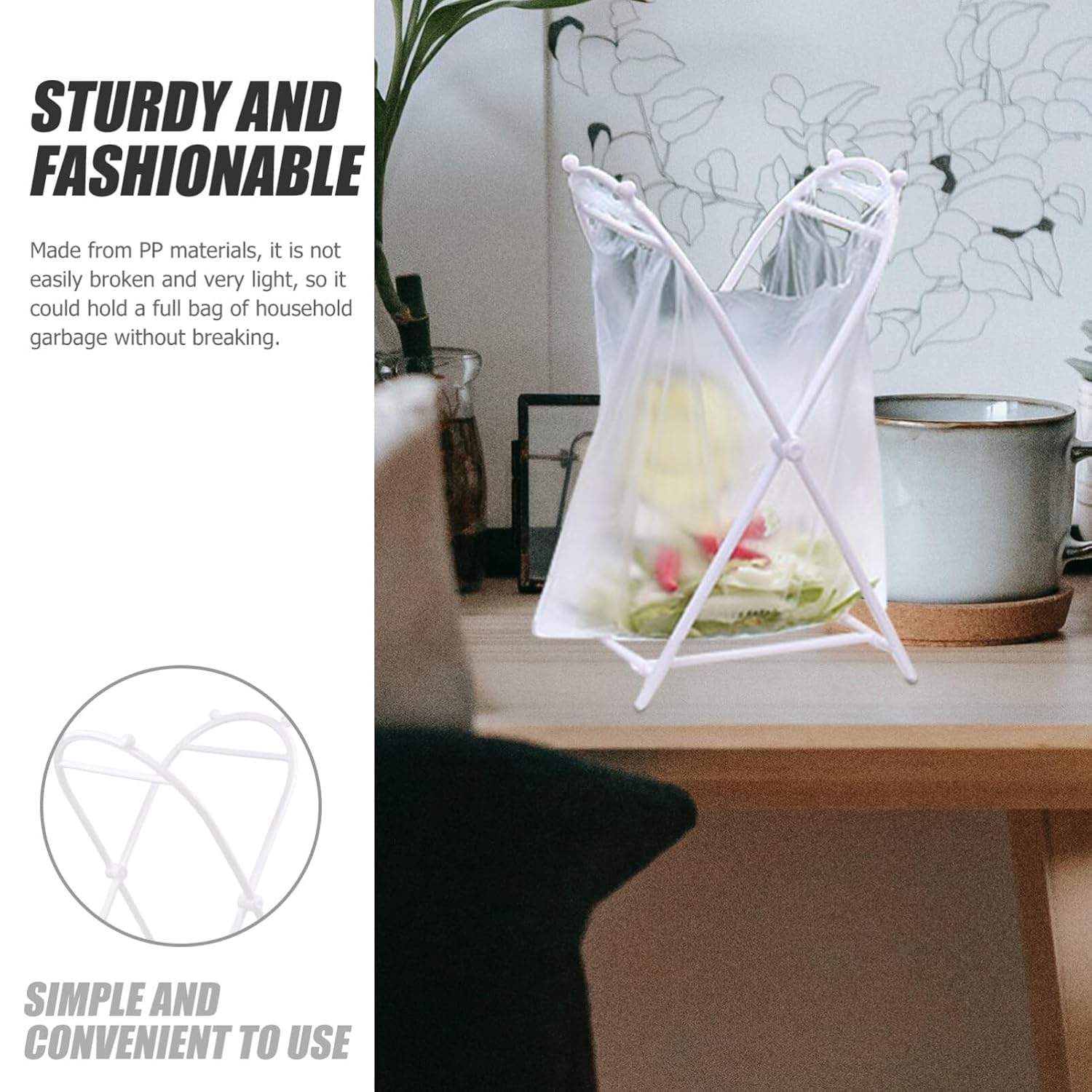 Healifty Soporte de bolsa de basura portátil Pp Estante de almacenamiento blanco simple