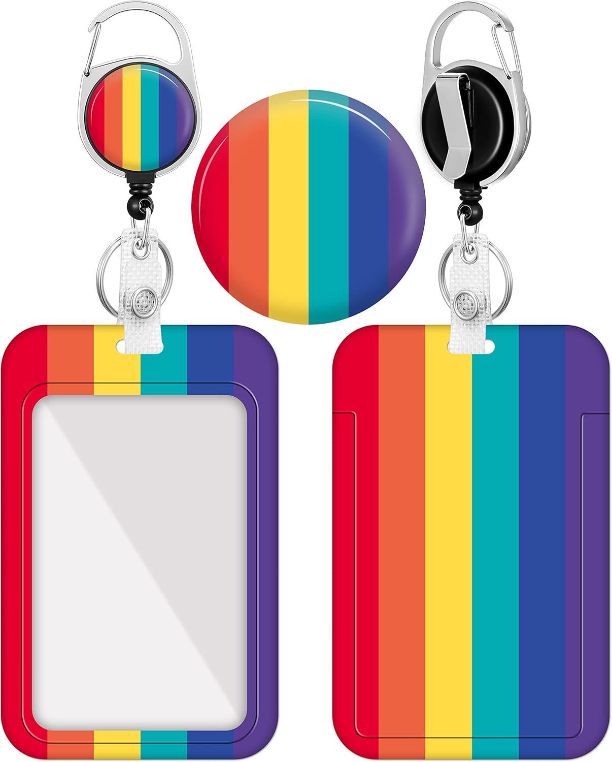 Plifal Portatarjetas con carrete retráctil, etiqueta de identificación de arco iris, clip de insignia de trabajo, colorido, resistente, vertical,