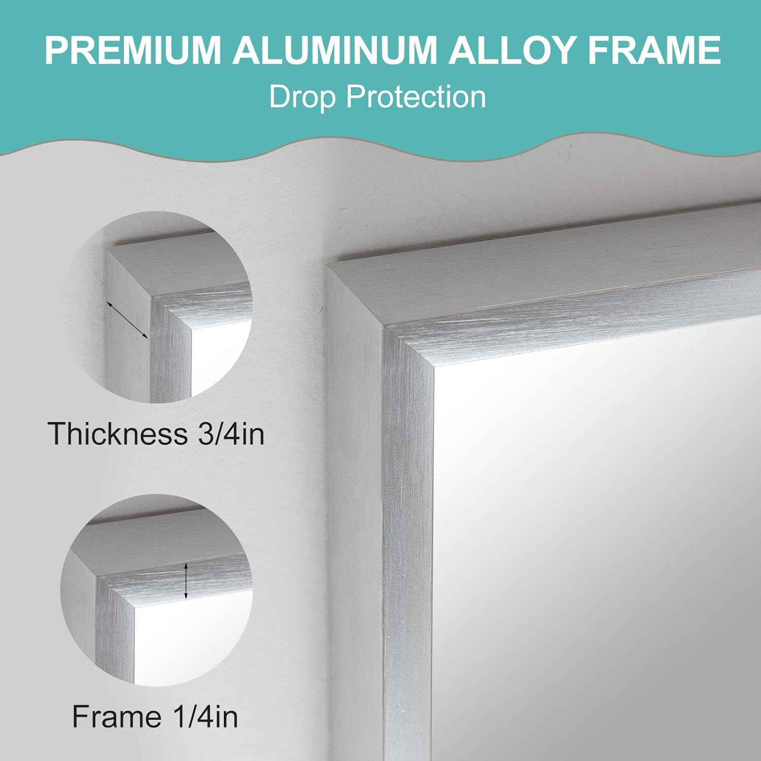 Espejo grande de 32 x 60 pulgadas para montar en la pared, moderno espejo de aluminio plateado para el hogar, sala de estar, dormitorio, espejo