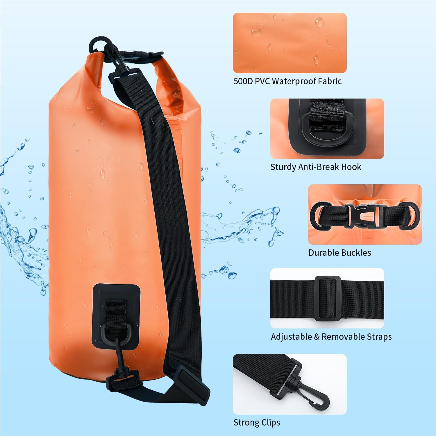 Bolsa seca impermeable para mujeres y hombres, bolsa de almacenamiento ligera y seca de 10 L15 L, saco flotante con funda impermeable para teléfono,