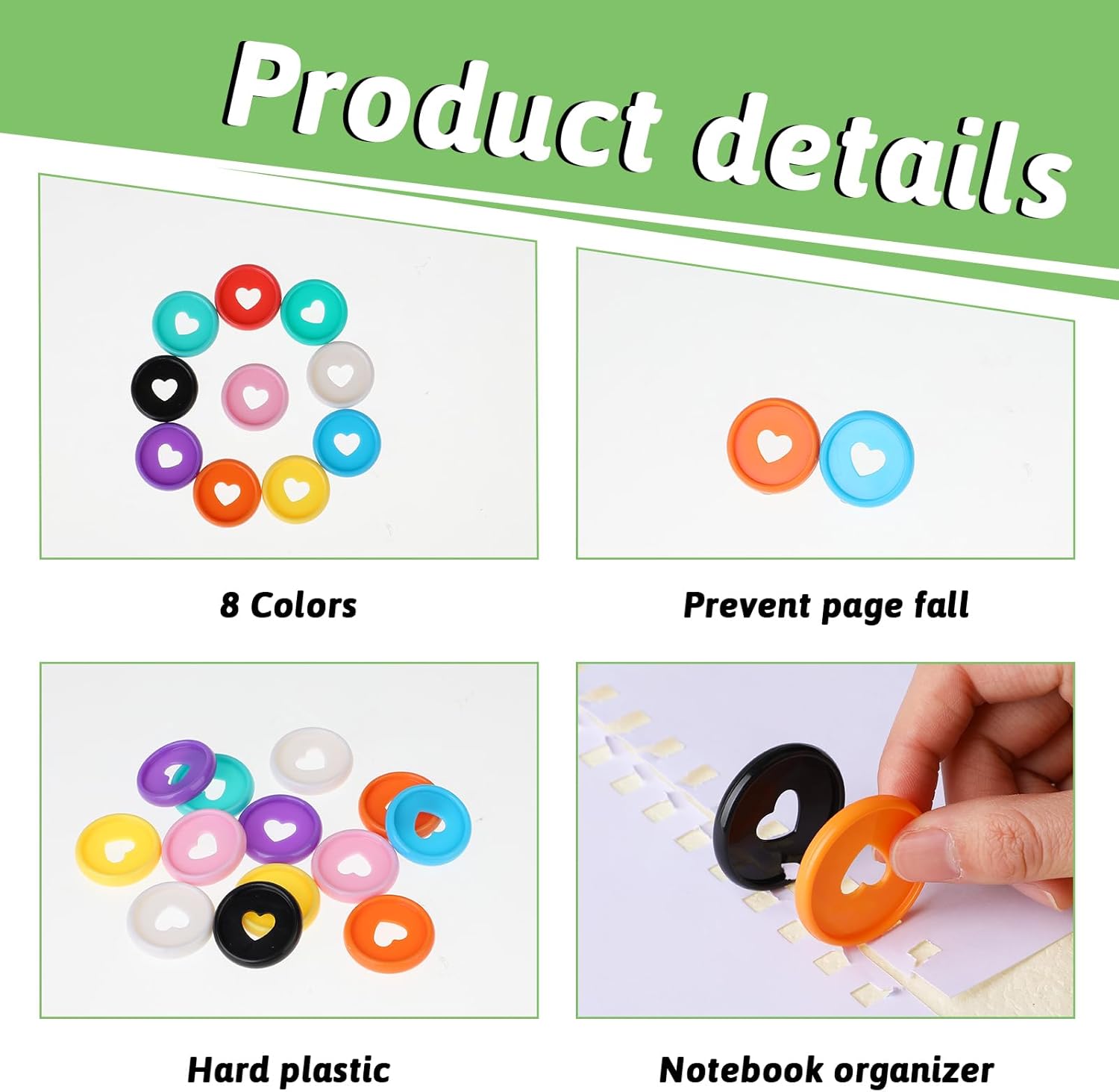 60 discos de plástico para carpeta de hojas sueltas, 10 colores de 1.4 pulgadas, discos expansores de plástico con forma de corazón de 1.4 pulgadas,