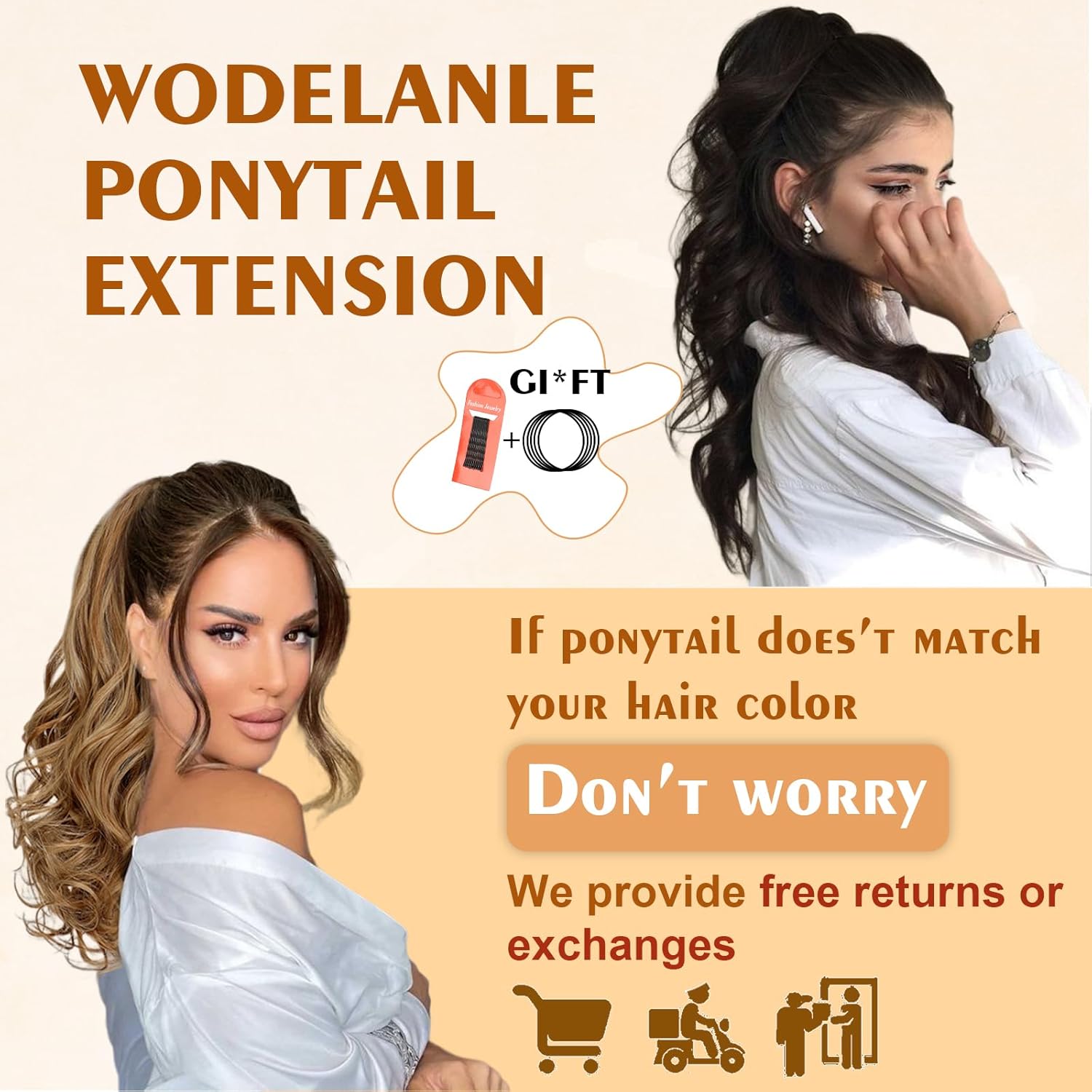Wodelanle Extensión de cola de caballo de 18  garra ondulada rizada con clip en cola de caballo Extensión de cola de caballo de aspecto natural