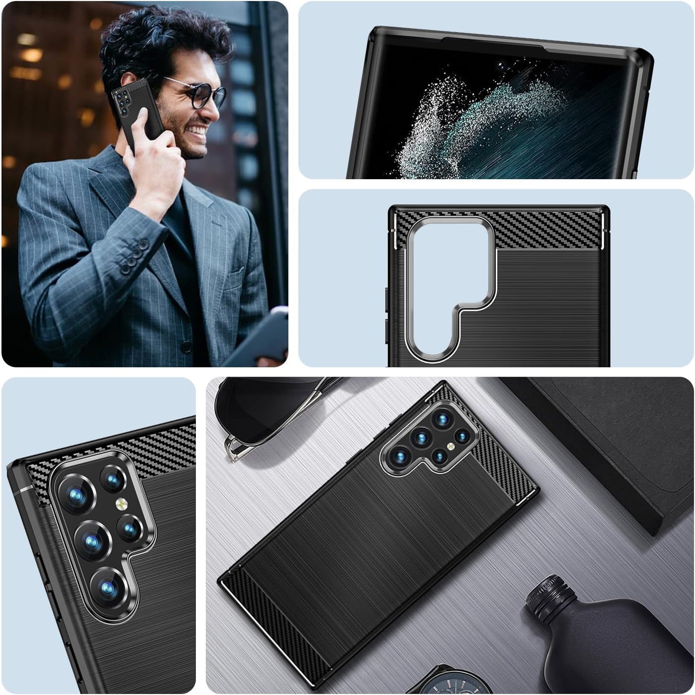 Funda compatible con Samsung Galaxy S22 Ultra 5G, funda delgada para teléfono con absorción de golpes, funda protectora de goma TPU de fibra de