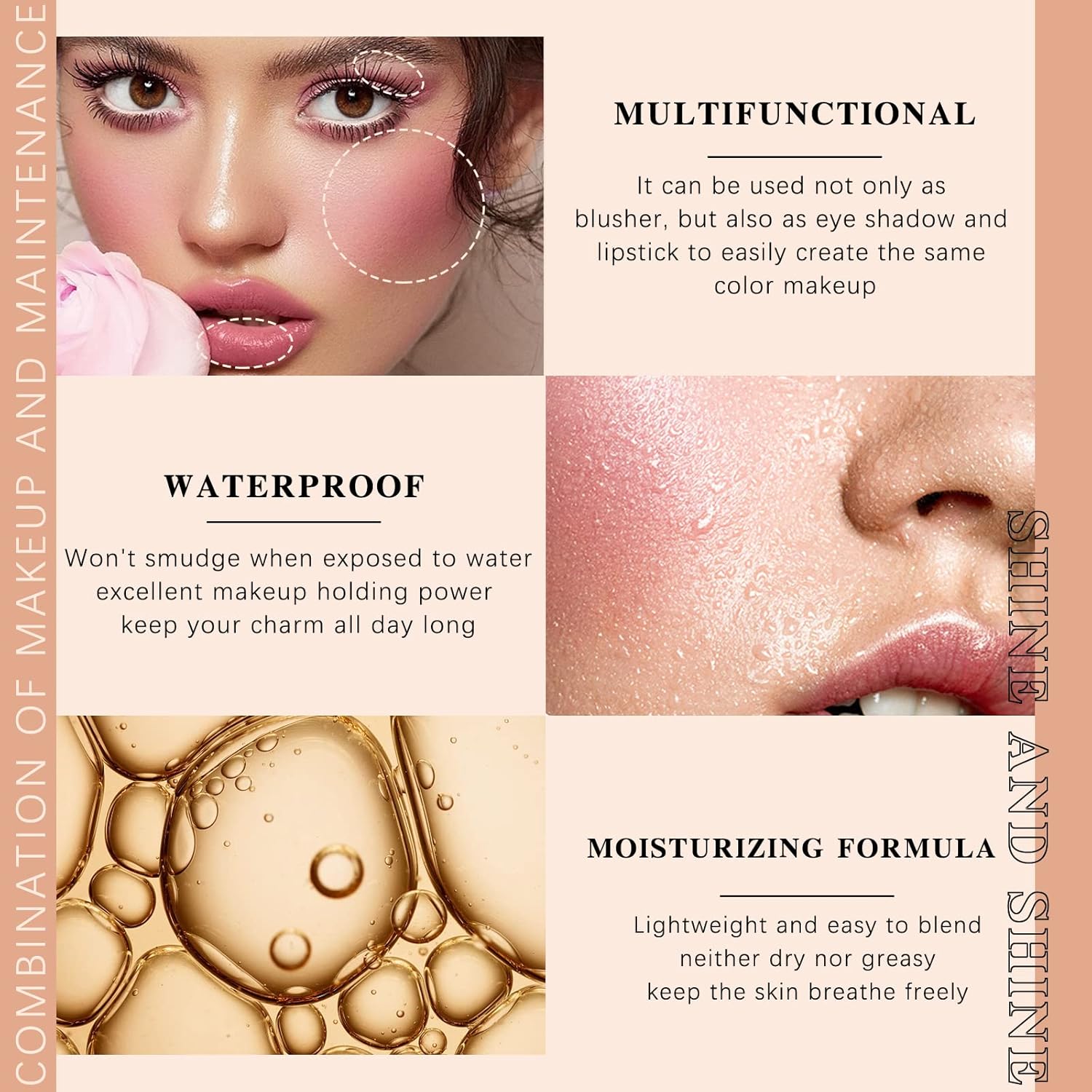 Rubor líquido de belleza varita Hazy acabado mate, colorete facial crema natural, lápiz de rubor rojo con aplicador de cojín, tinte suave para