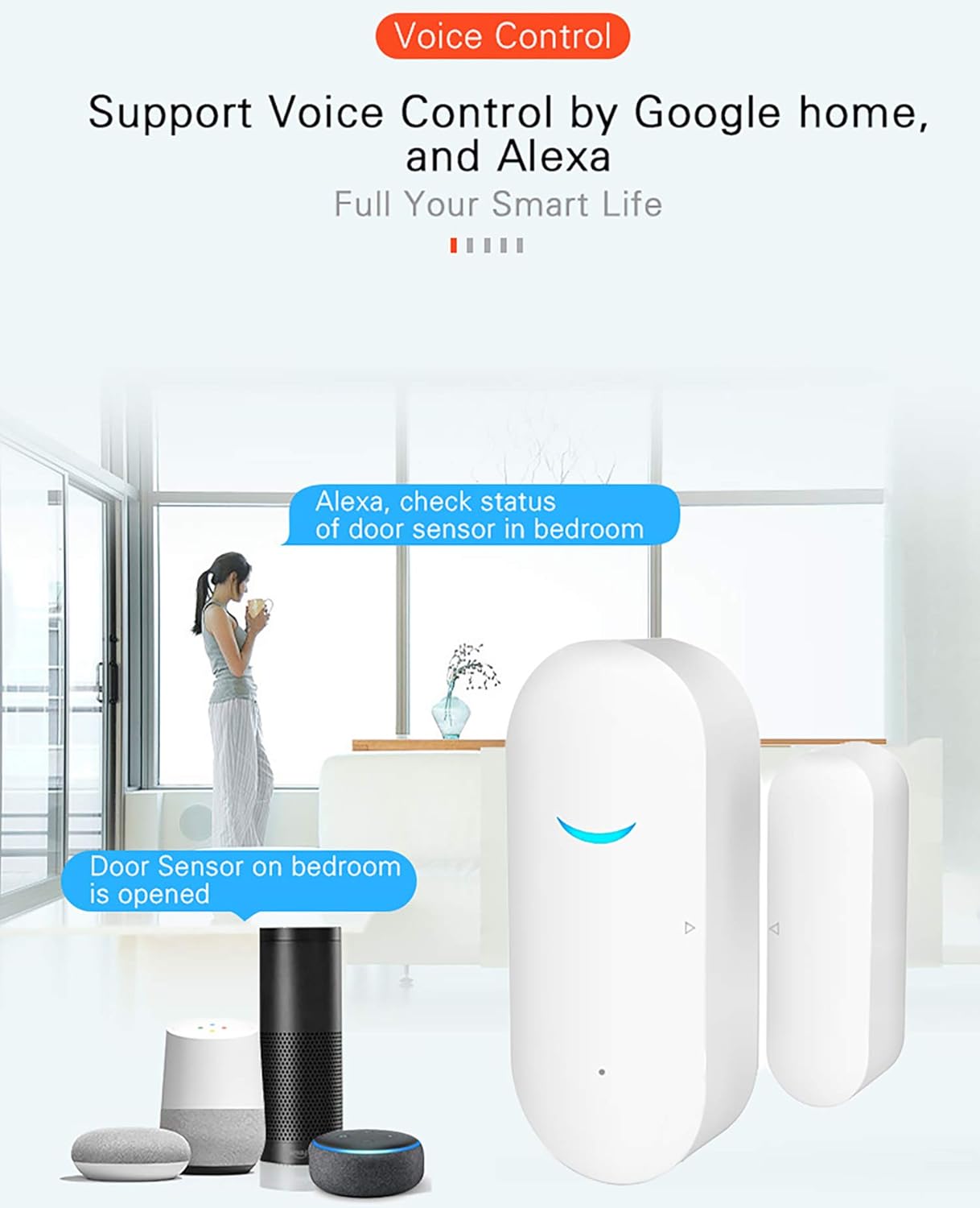 TUYA – Paquete de 4 sensores inalámbricos WiFi para ventana de puerta, alarma inteligente con notificación gratuita, control de aplicación, sistema