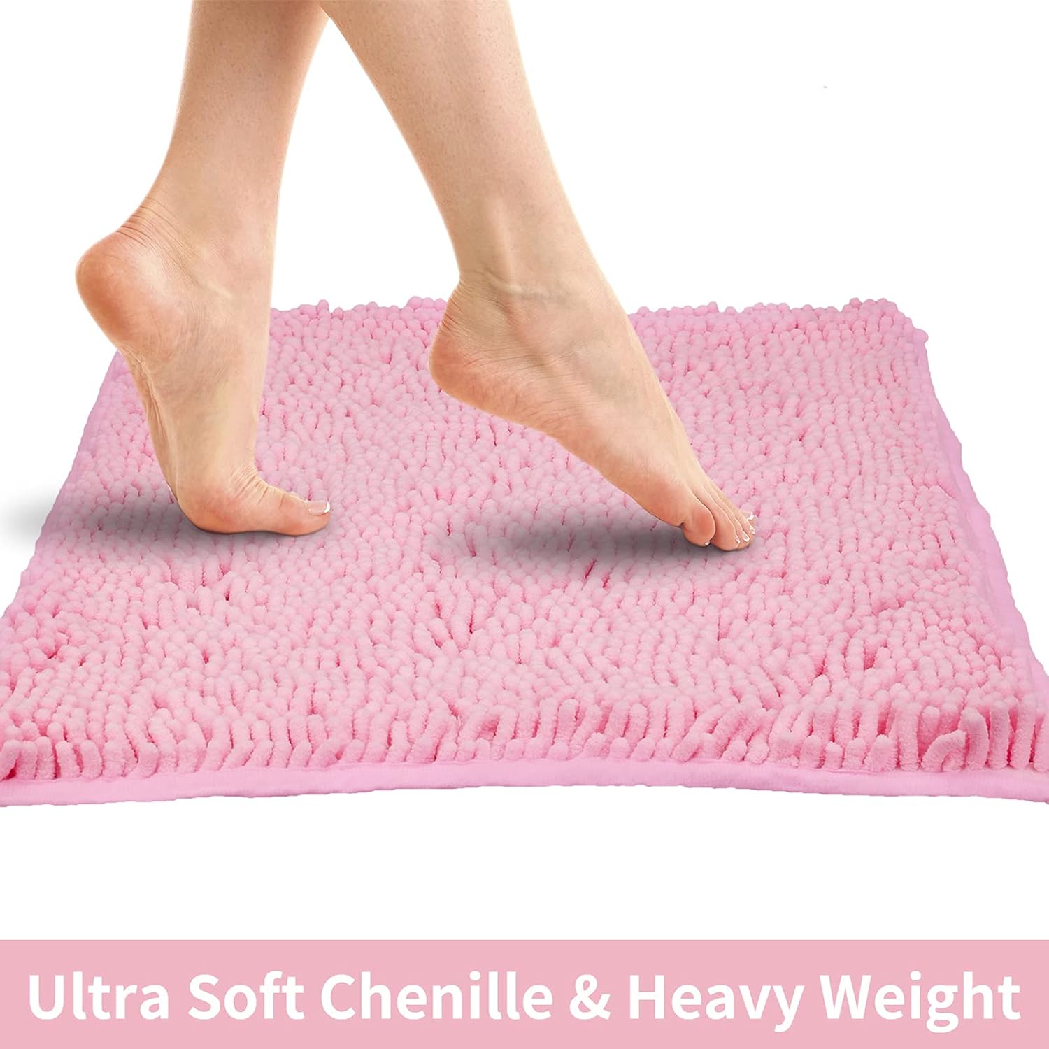 Alfombras rosadas para el baño, felpilla antideslizante, extra suave y absorbente, alfombra para ducha, lavable a máquina, de secado rápido (rosa,