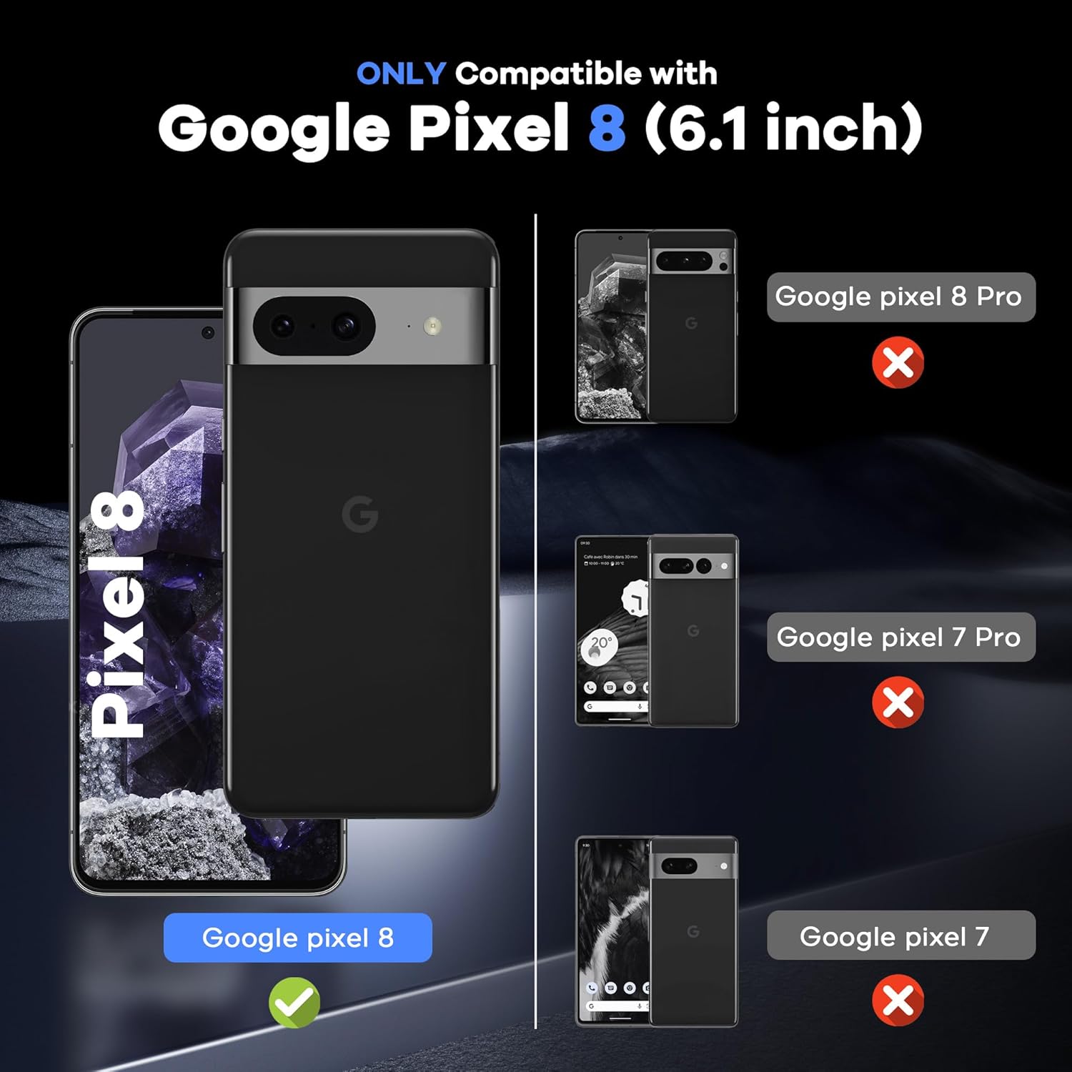 AACL 2-Pack Tempered Glass for Google Pixel 8 Screen Protector & 2-Pack Camera Lens Protector 9H Glass for Pixel 8 Screen Protector (6.2 inch), Easy