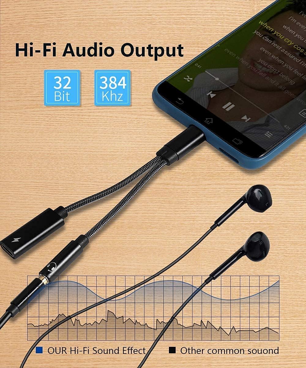 Adaptador para auriculares Samsung Galaxy S24 Ultra, 2 en 1 USB C a conector de auriculares de 0.138 in de alta resolución DAC y PD seguro de 60 W,