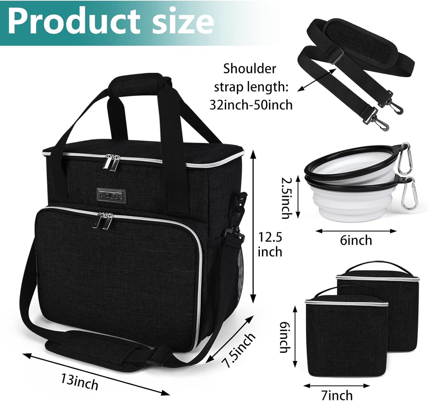 BAGLHER Bolsa de viaje para perros, bolsa de viaje para mascotas (todos los suministros de viaje para mascotas), con 2 recipientes de comida para