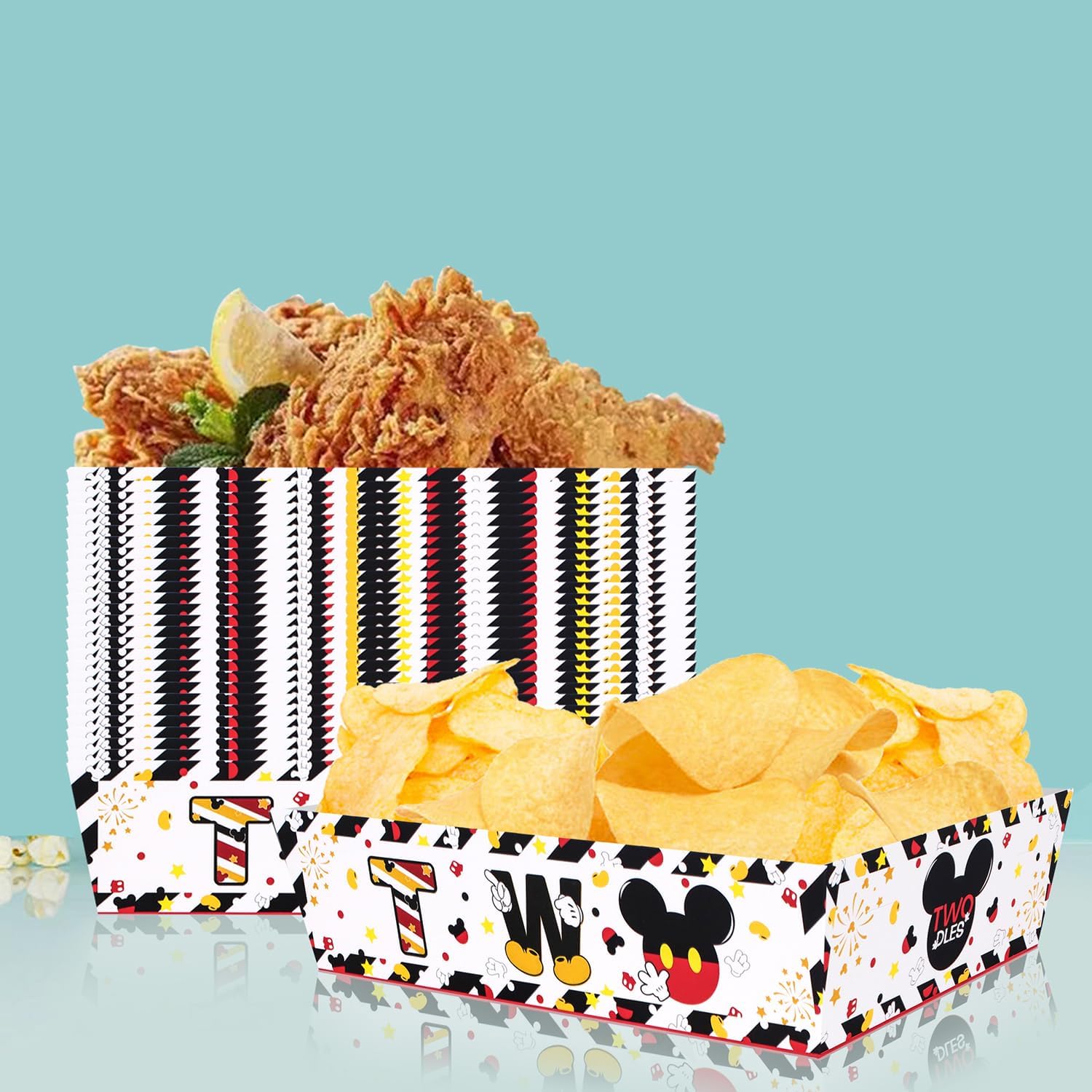 Suministros para fiesta de cumpleaños de ratón, 50 unidades, decoraciones de cumpleaños de niños y ratones, bandeja de papel grande para alimentos,