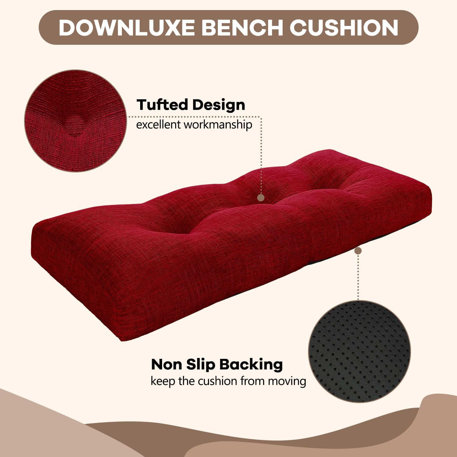 downluxe Cojín de banco de interior para muebles de interior, antideslizante, con textura copetuda, de espuma viscoelástica, 36 x 14 x 4 pulgadas,